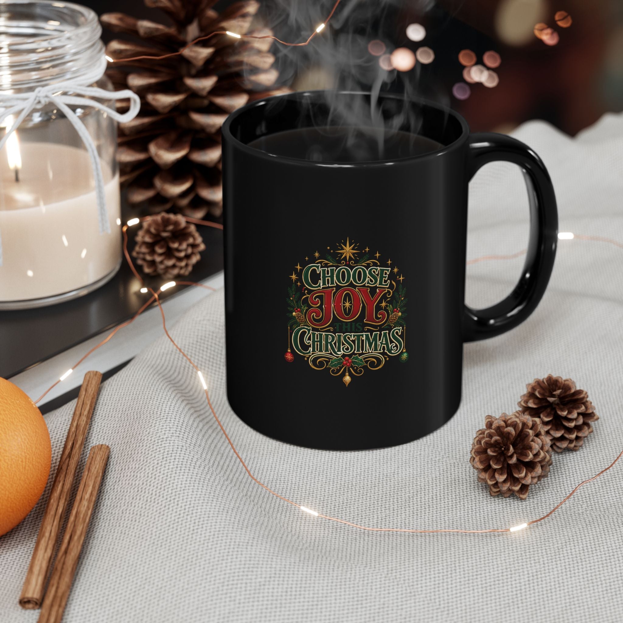 Choose Joy Christmas Mug — Festive Holiday Coffee Cup (Black, 11oz/15oz)