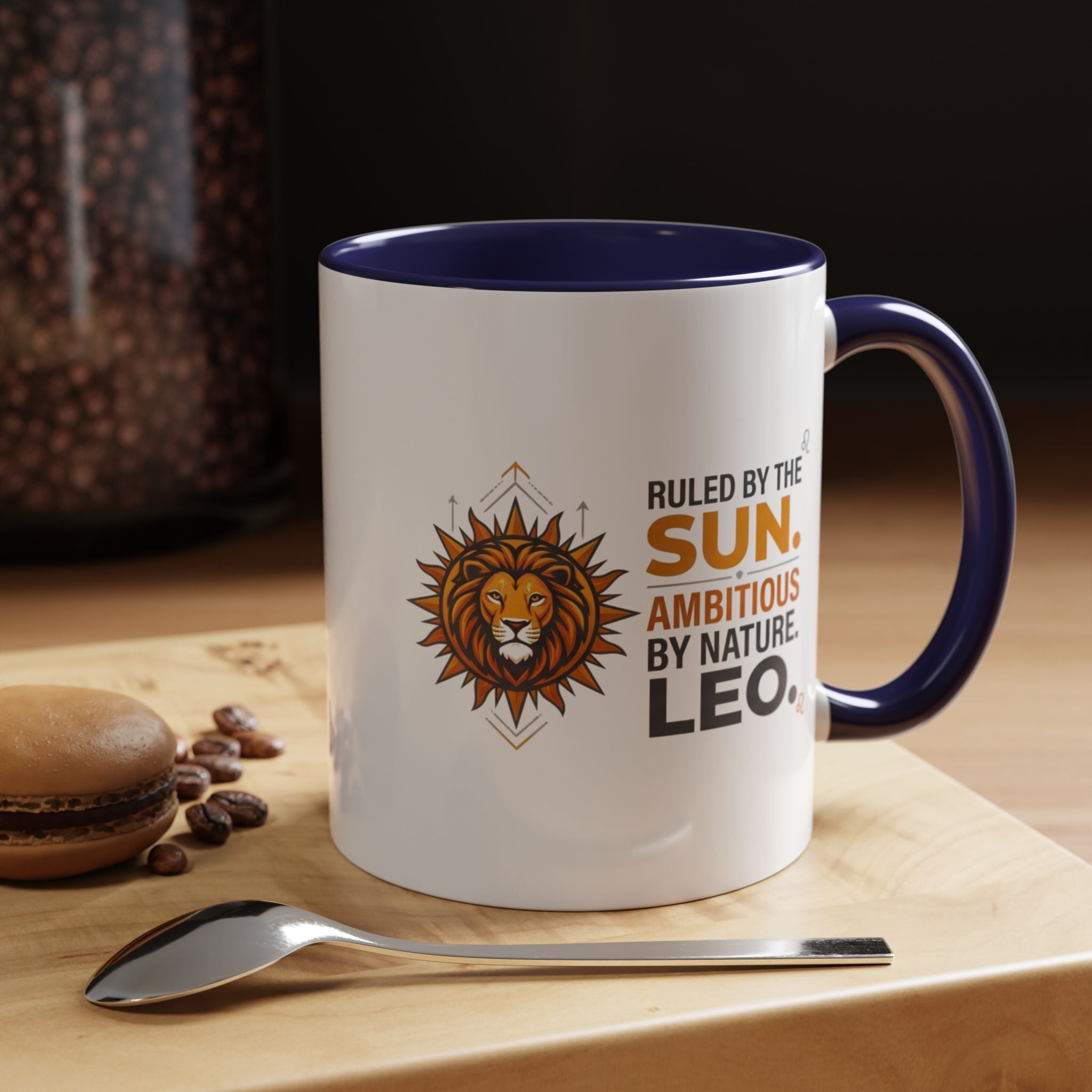 Leo Zodiac Coffee Mug — "Ruled by the Sun. Ambitious by Nature. LEO." Accent Ceramic Mug