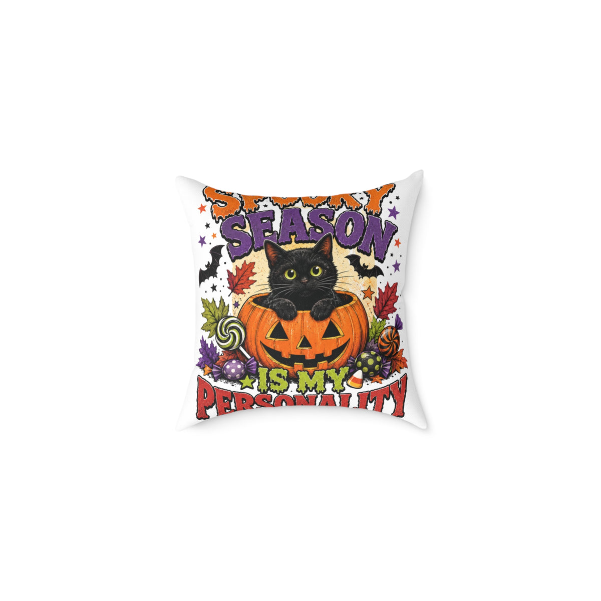 Halloween Pillow — "Season Is My Personality" Black Cat Pumpkin Decorative Throw Pillow