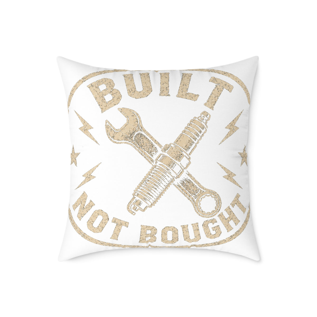 Built Not Bought Throw Pillow  Milo Bailey Dog Dad Mom— Mechanics & DIY Garage Accent