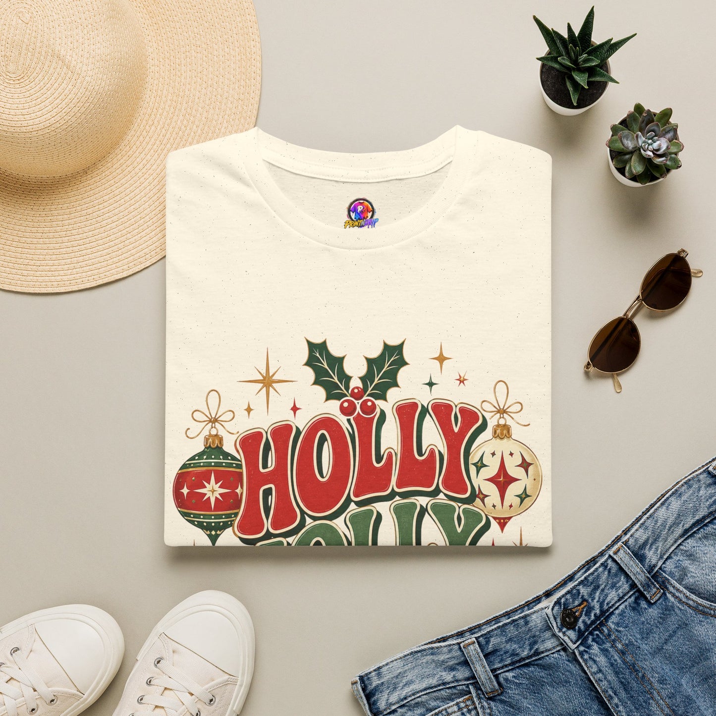 Holly Jolly Club Christmas T-Shirt — Retro Holiday Ornament Tee