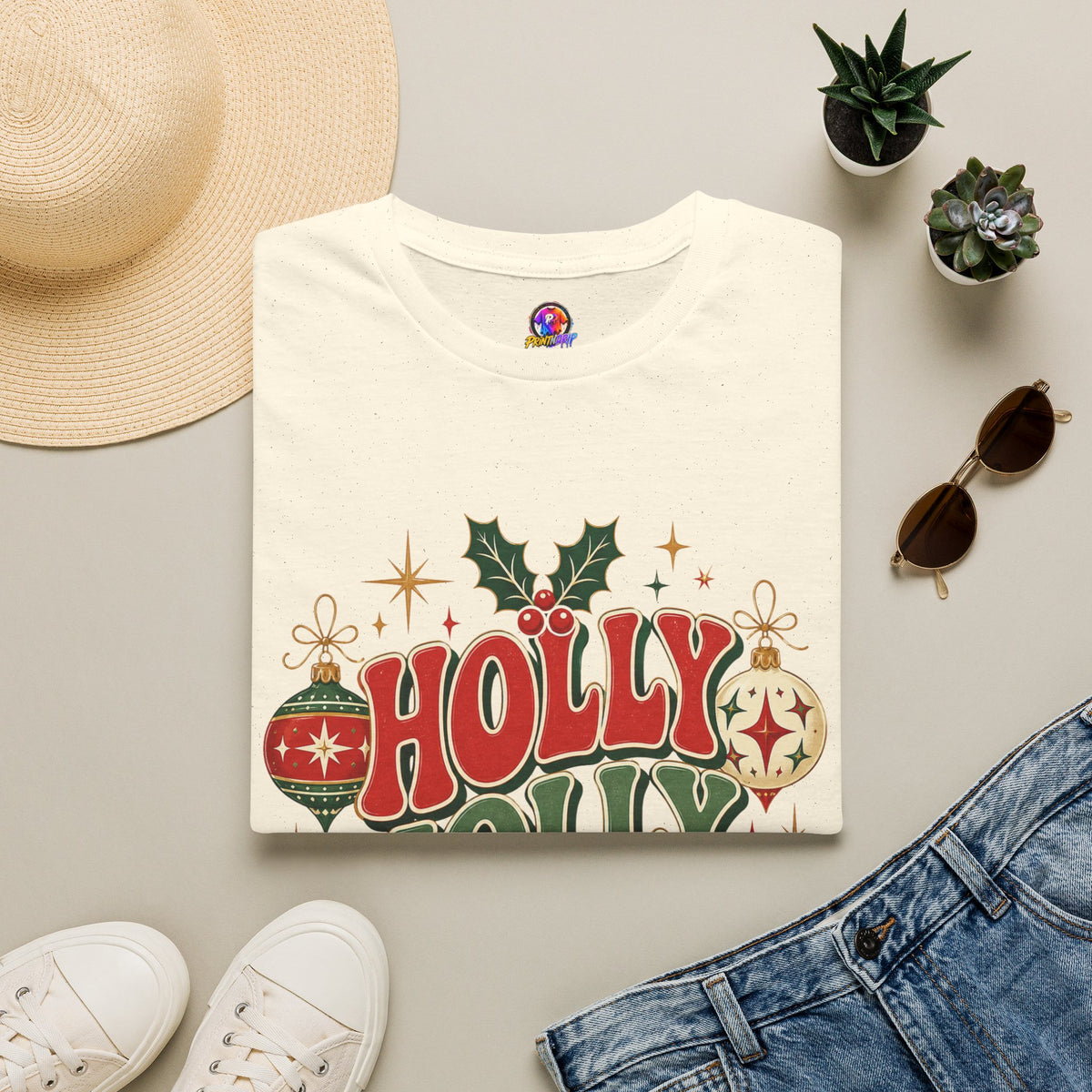 Holly Jolly Club Christmas T-Shirt — Retro Holiday Ornament Tee
