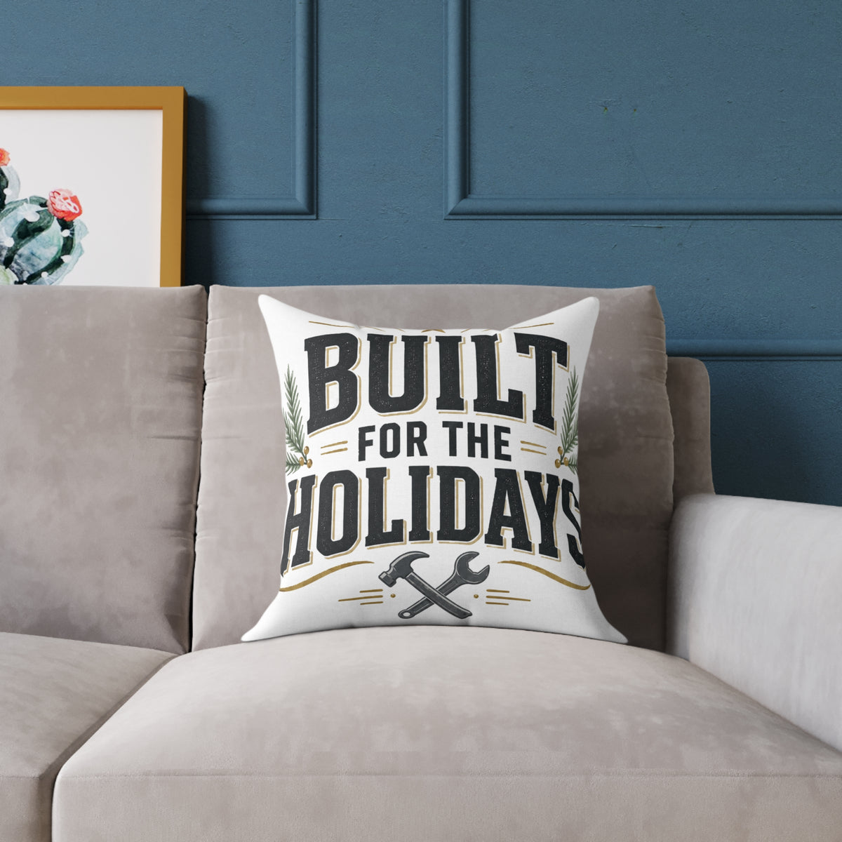 Christmas Built for the Holidays Pillow - Rustic Holiday Home Decor Cushion