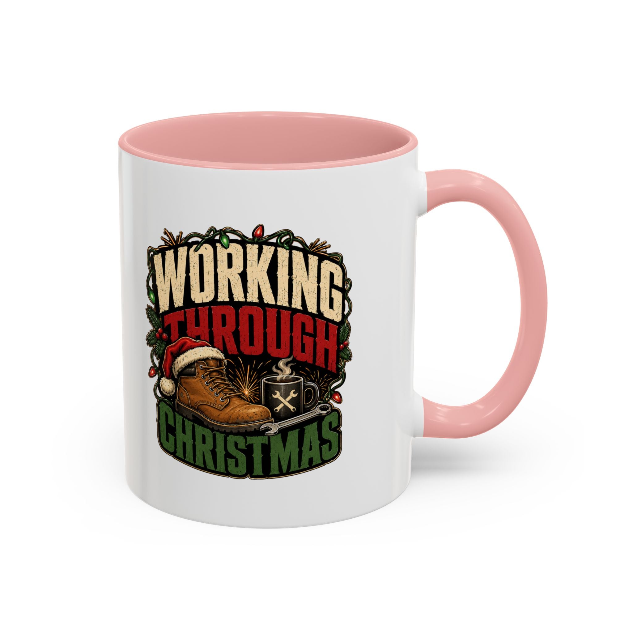 Modern Day Christmas Working Through Christmas Coffee Mug — Funny Holiday Work & Overtime Gift