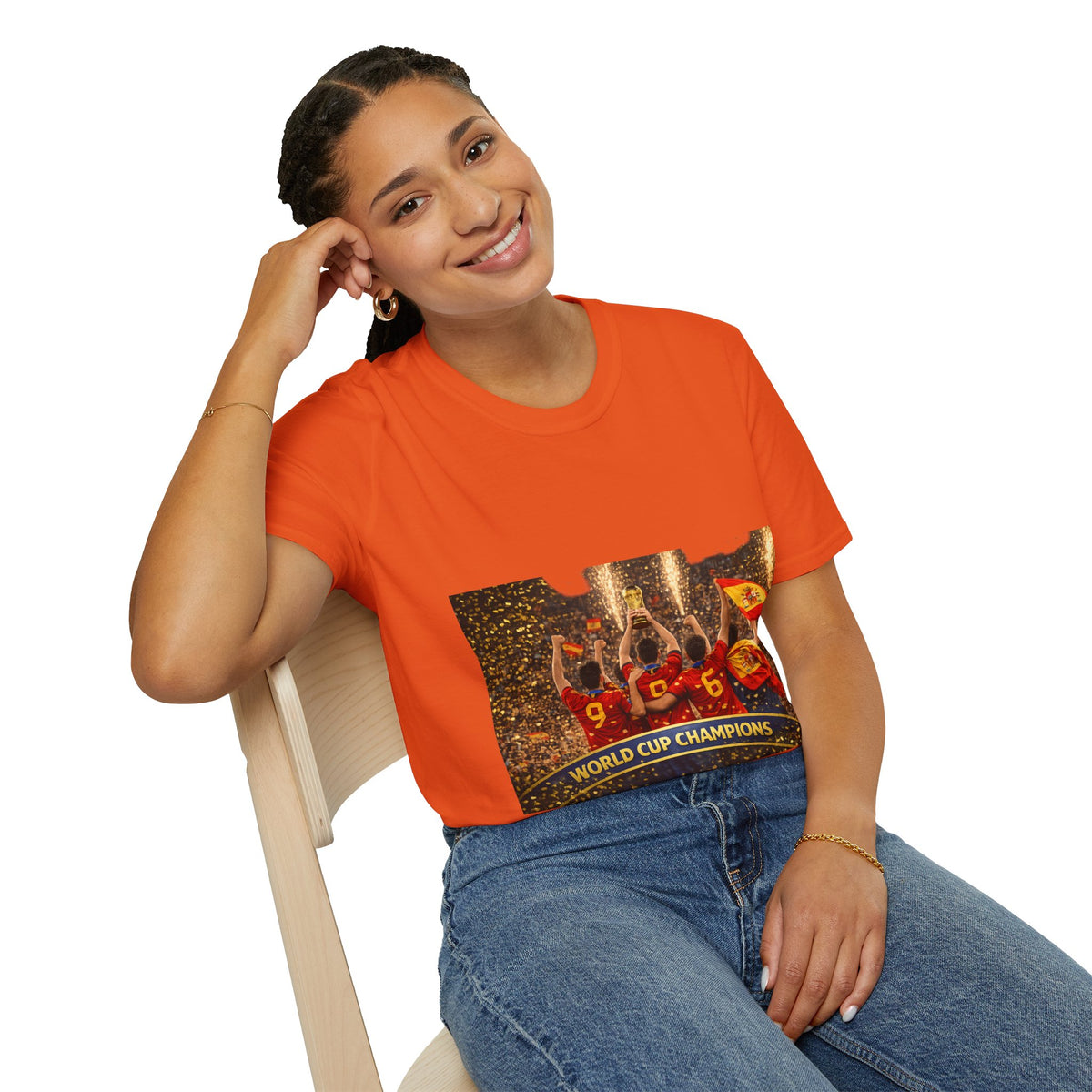 Spain World Cup Champions T‑Shirt — Soccer Trophy Celebration Tee
