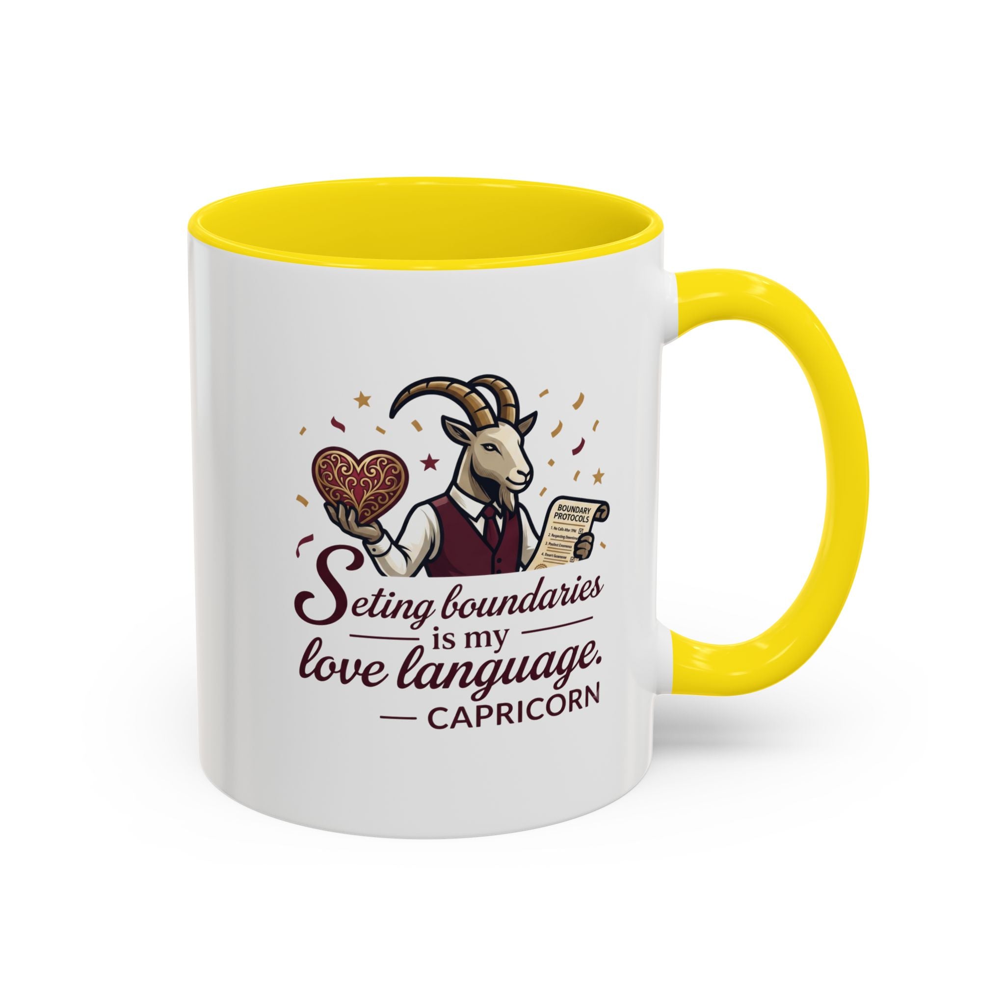 Capricorn Zodiac Coffee Mug — "Setting Boundaries Is My Love Language" Accent Mug