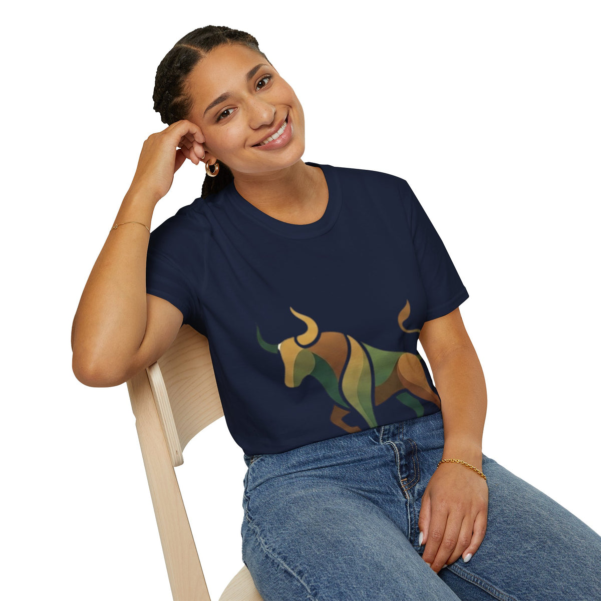 Bull Graphic T-Shirt — Earth Tone Geometric Taurus Design