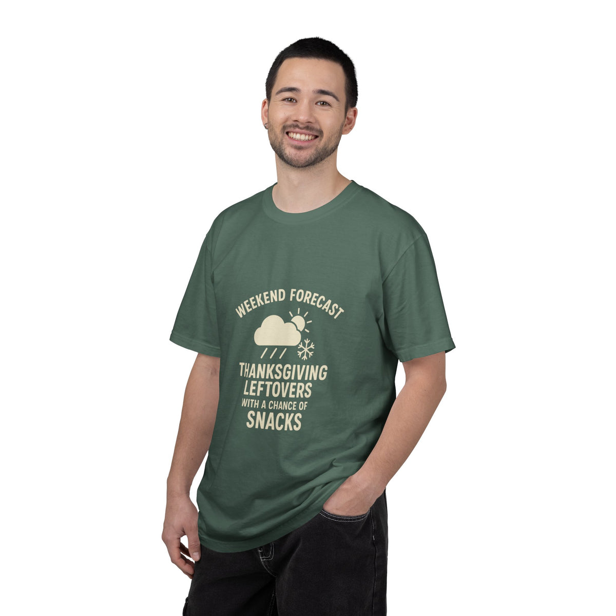 Thanksgiving Leftovers T-Shirt — “Weekend Forecast: Thanksgiving Leftovers with a Chance of Snacks” - Trending Now - October 2026