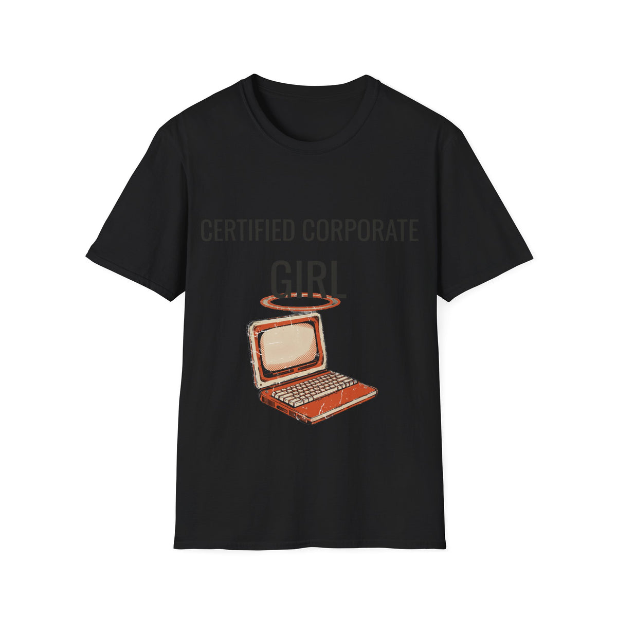 "Certified Corporate Girl" Retro Laptop Graphic Tee - Funny Office Humor White T-Shirt - Trending Now - September 2026