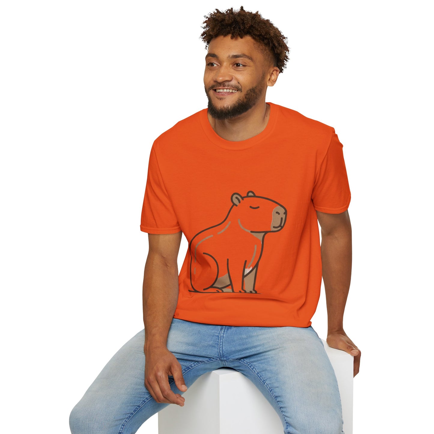 Cute Relaxed Capybara T-Shirt — Minimal Cartoon Capybara Graphic Tee
