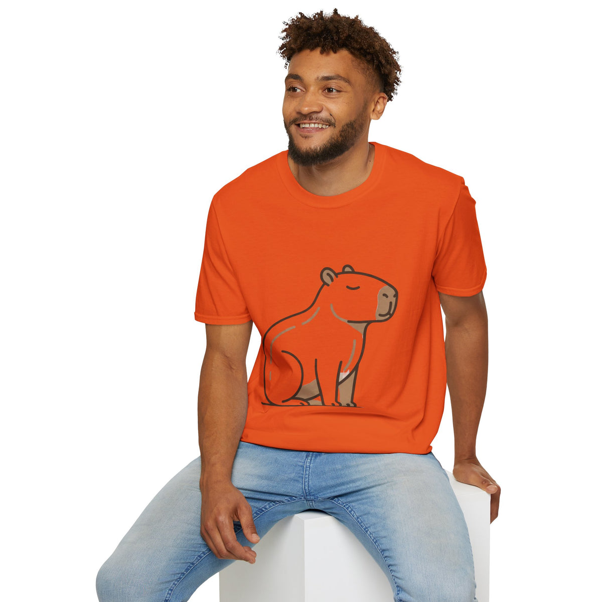 Cute Relaxed Capybara T-Shirt — Minimal Cartoon Capybara Graphic Tee