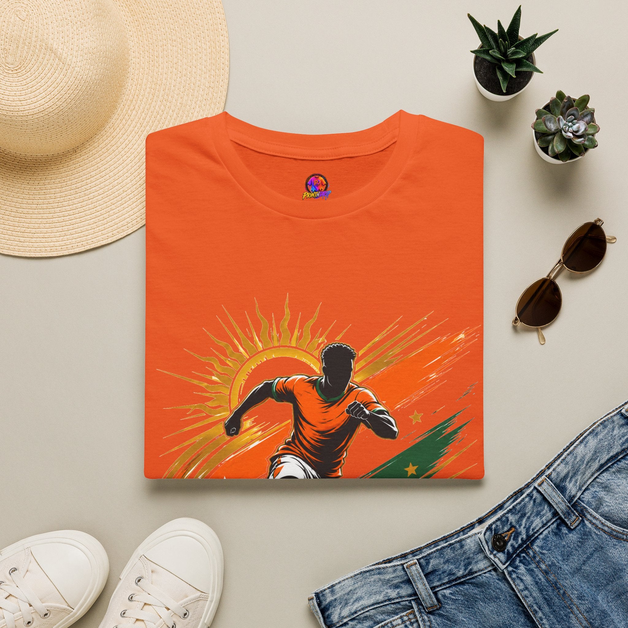 Côte d'Ivoire Orange Power Soccer T-Shirt — Dynamic Player Graphic Tee