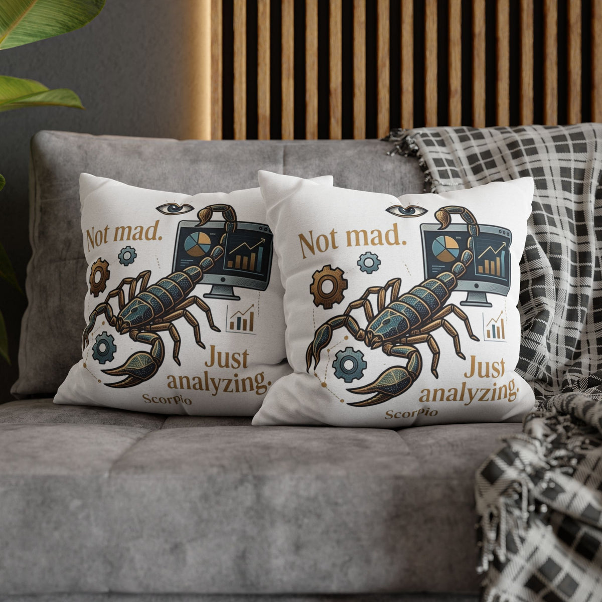 Scorpio Pillowcase - "Not Mad. Just Analyzing." Astrology Scorpion Decorative Pillow