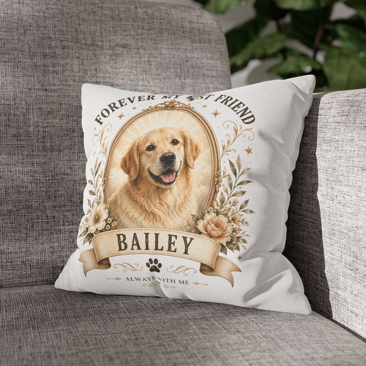 Dog Portrait Pillowcase Milo Bailey Dog Dad Mom— "Forever My Best Friend" Personalized Pet Throw Pillow