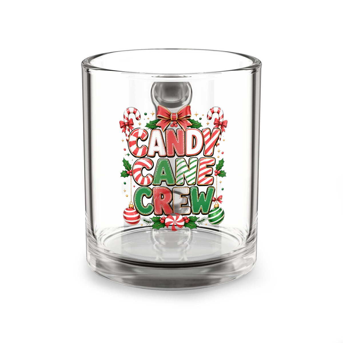 Christmas Glass Mug 10 oz Candy Cane Crew Glass Mug — Festive Christmas Holiday Coffee Cup (10 oz)