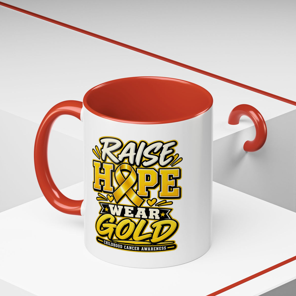 Raise Hope Wear Gold Cancer Awareness Coffee Mug (Accent, 11/15oz)