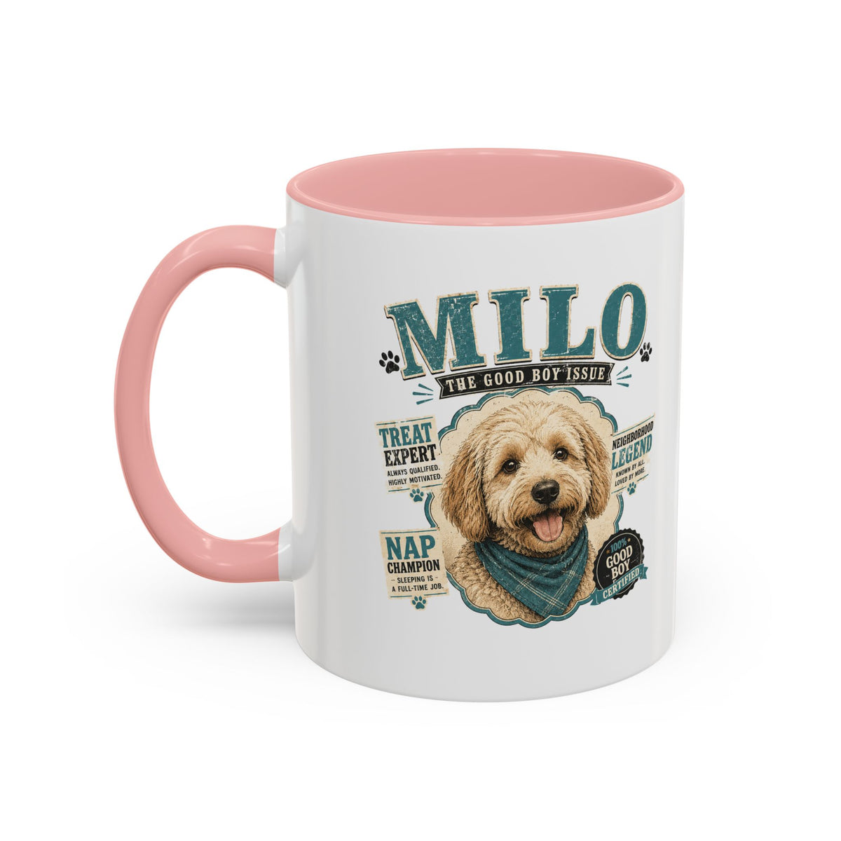 Milo Bailey Dog Dad Mom Personalized Dog Mug — "Milo The Good Boy" Accent Coffee Mug