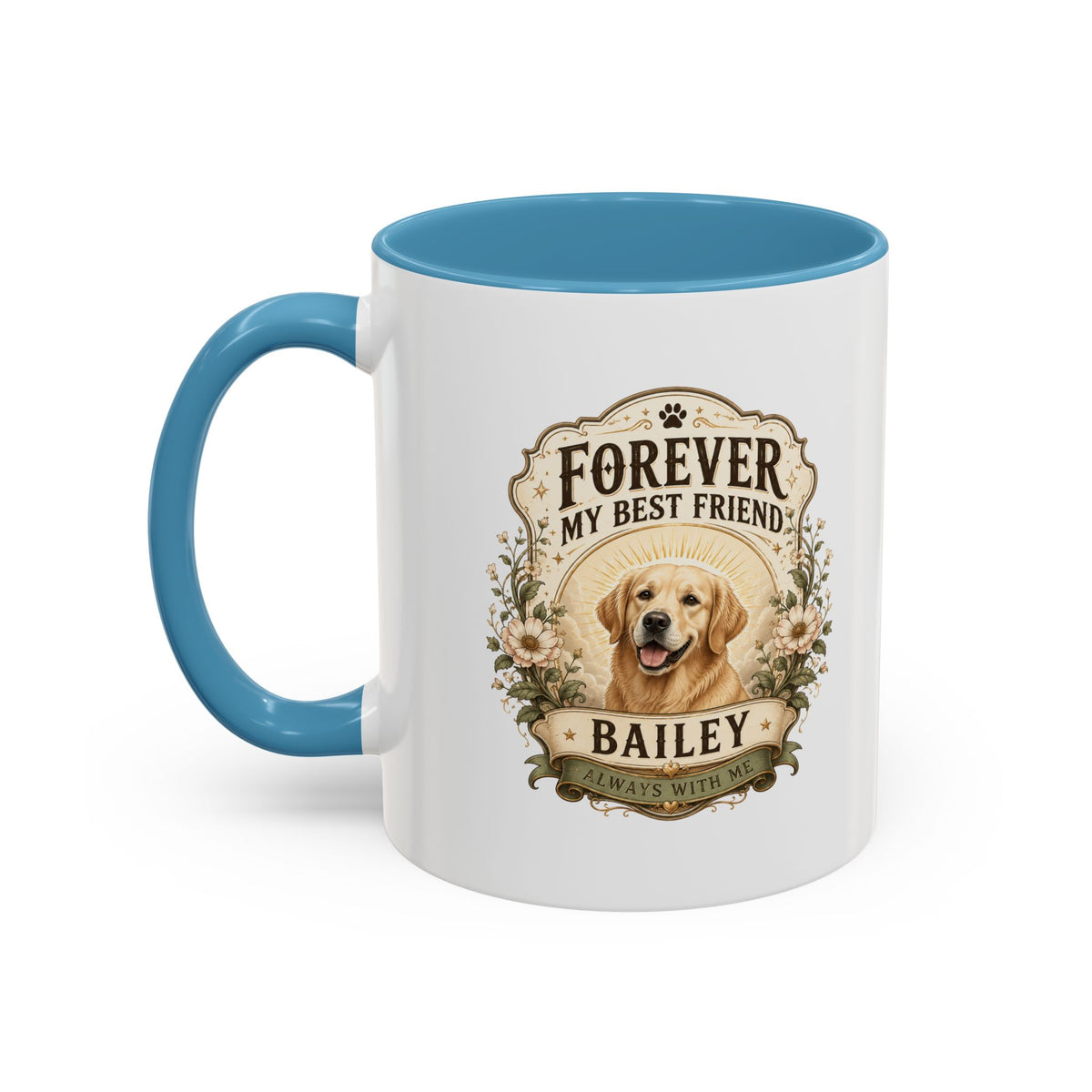 Milo Bailey Dog Dad Mom Forever My Best Friend Dog Coffee Mug — Personalized Pet Name Golden Retriever Accent Mug