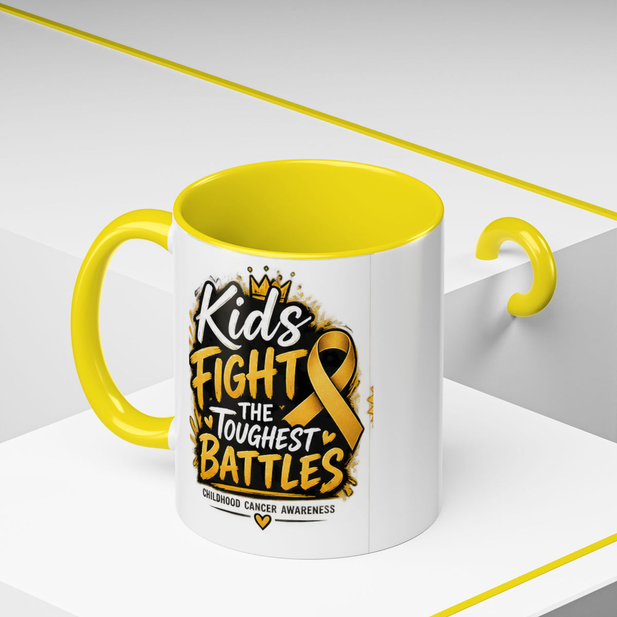 Kids Fight The Toughest Battles Accent Coffee Mug — Childhood Cancer Awareness 11/15oz