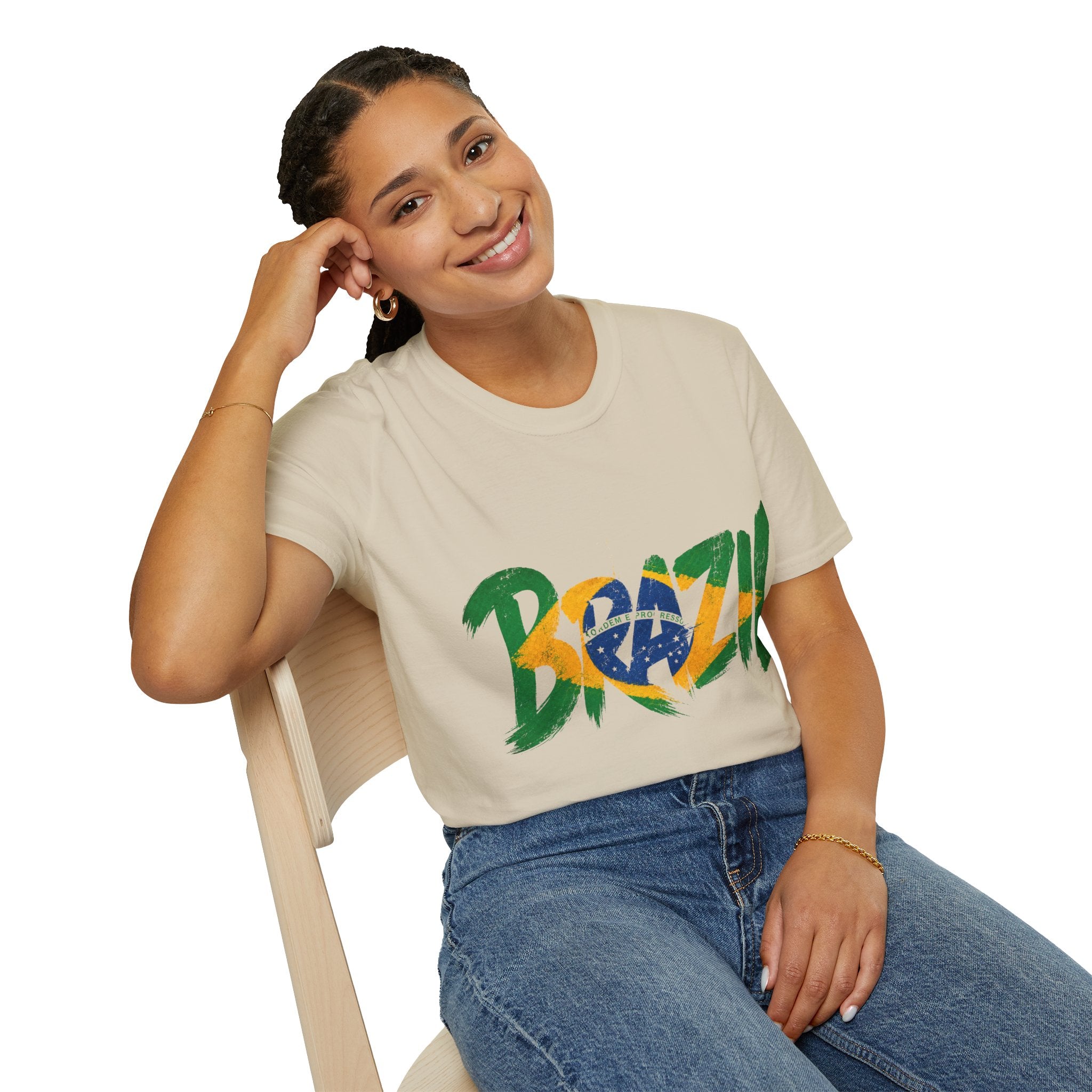 Brazil Flag Graphic T-Shirt — Bold Brazil Script with National Flag Motif