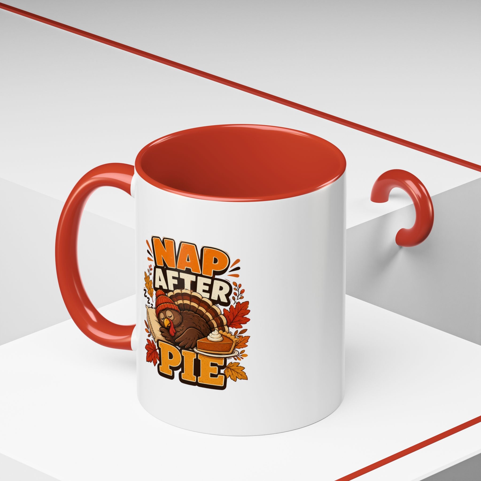 Thanksgiving Mug Nap After Pie Coffee Mug — Thanksgiving Turkey & Fall Leaves  Accent Mug