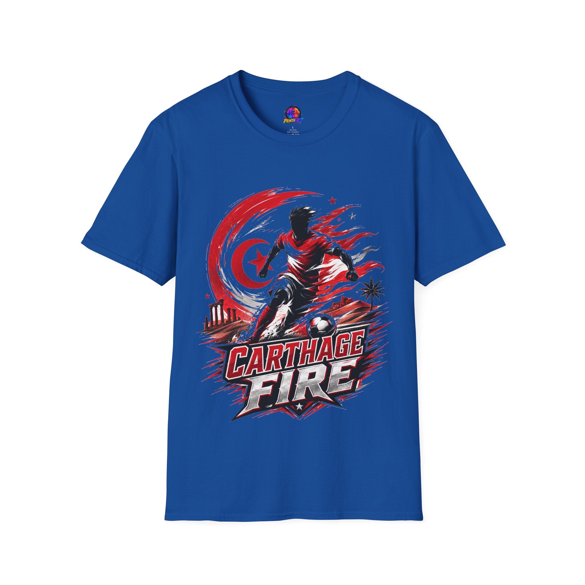 Tunisia Carthage Fire Soccer T-Shirt — Red Crescent Football Fan Tee
