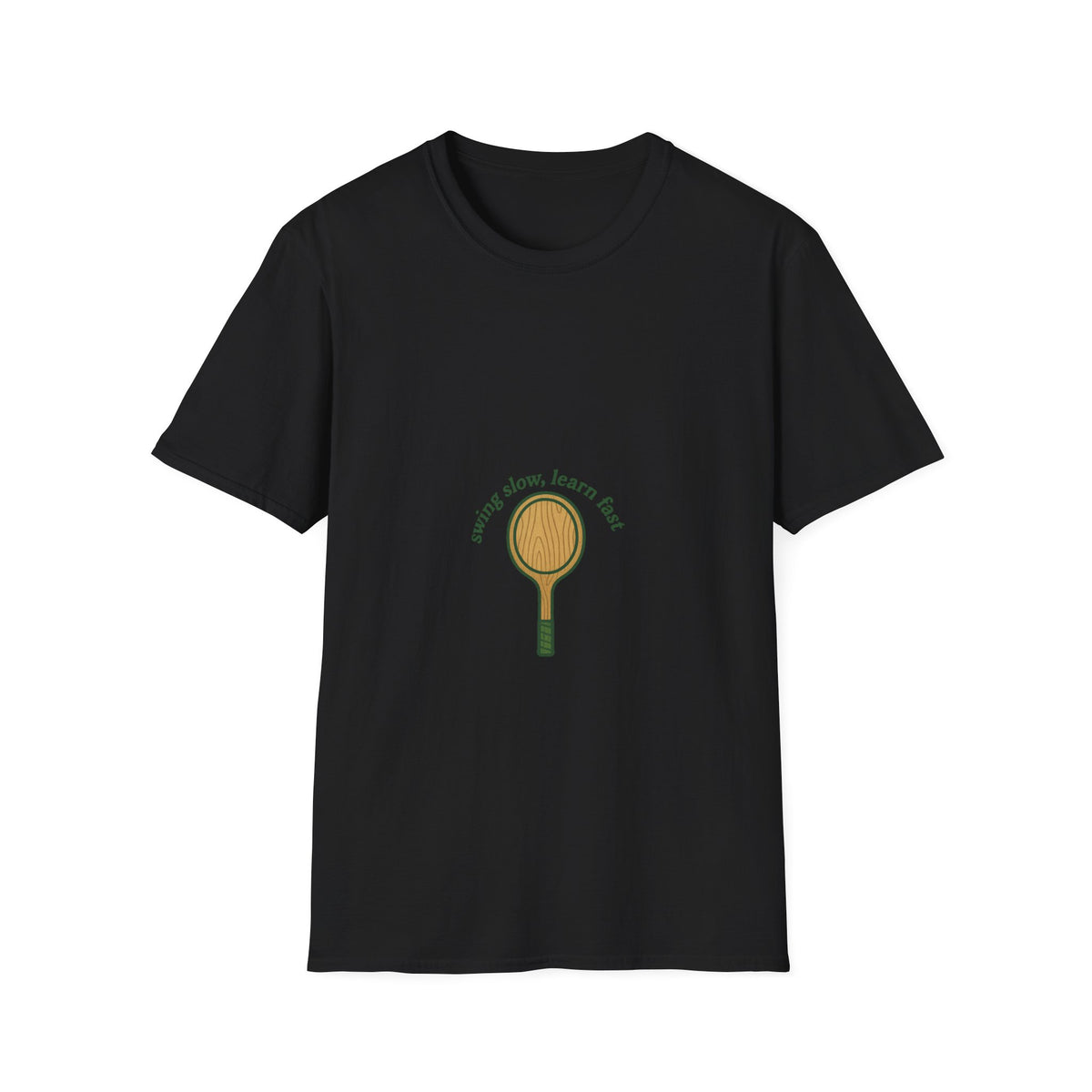 "Swing Slow, Learn Fast" Vintage Tennis Racket Tee - Aesthetic Retro Sports Mindfulness White T-Shirt - Trending Now - September 2026