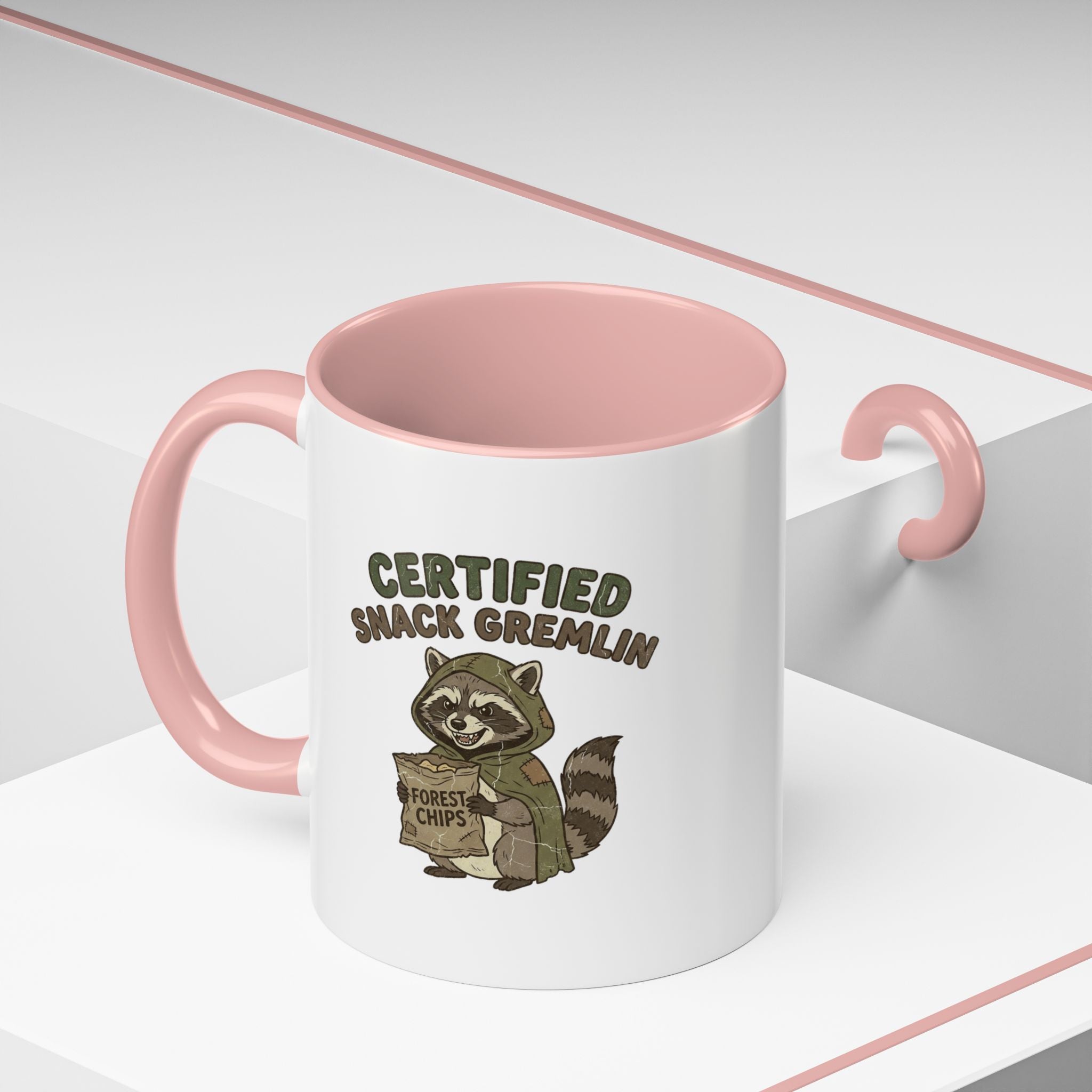 Funny Certified Snack Gremlin Coffee Mug — Cute Raccoon Snack Lover Accent Mug