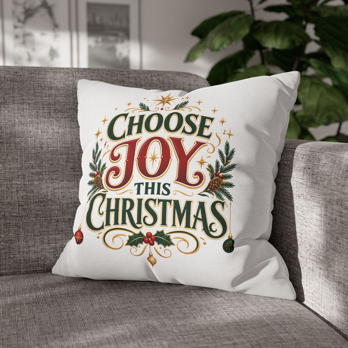 Choose Joy This Christmas Pillowcase – Festive Holiday Decorative Throw Pillow Cover