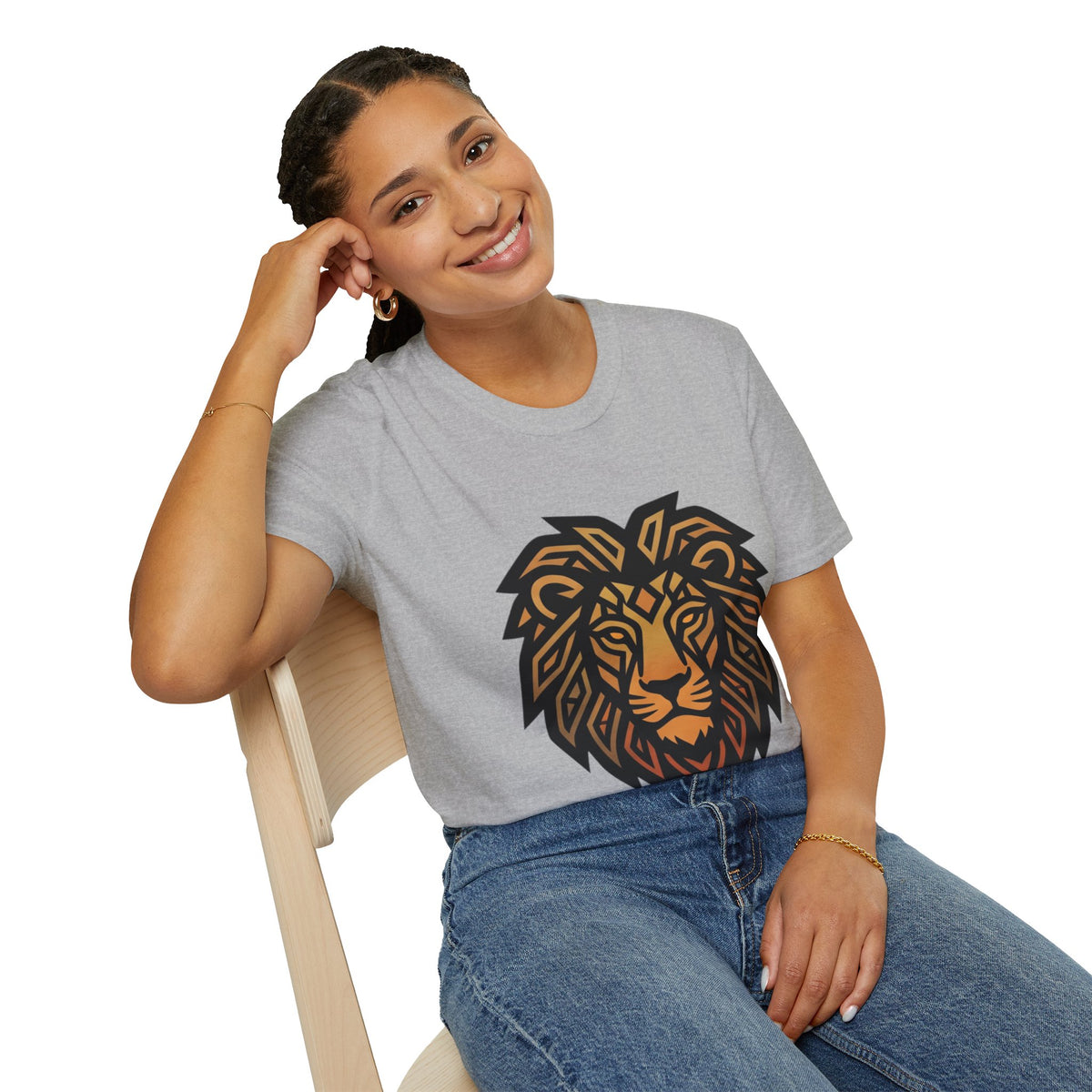 Leo Zodiac Lion Head T-Shirt — Geometric Tribal Lion Graphic Tee