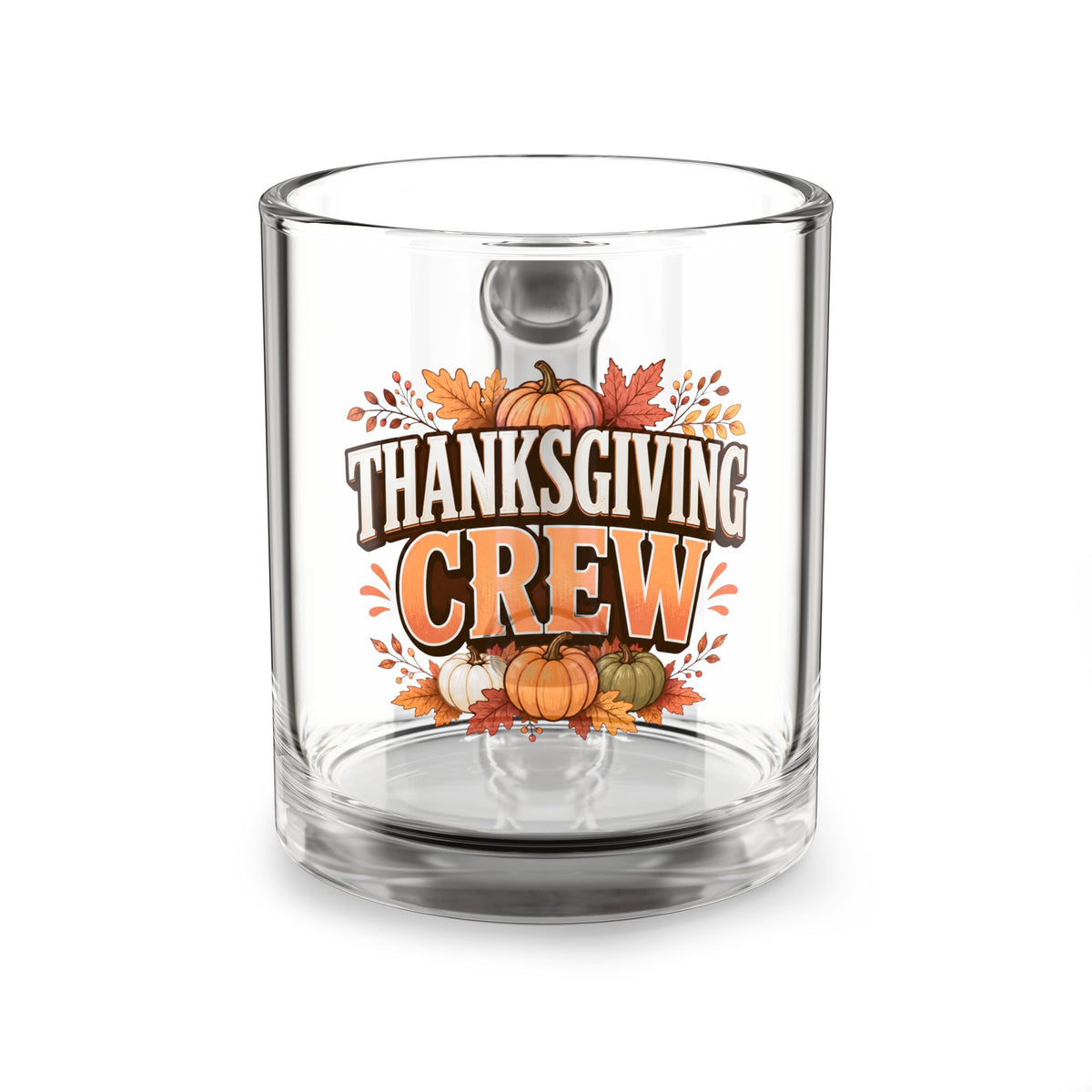 Thanksgiving Crew Glass Mug – 10oz Holiday Pumpkin Coffee Cup