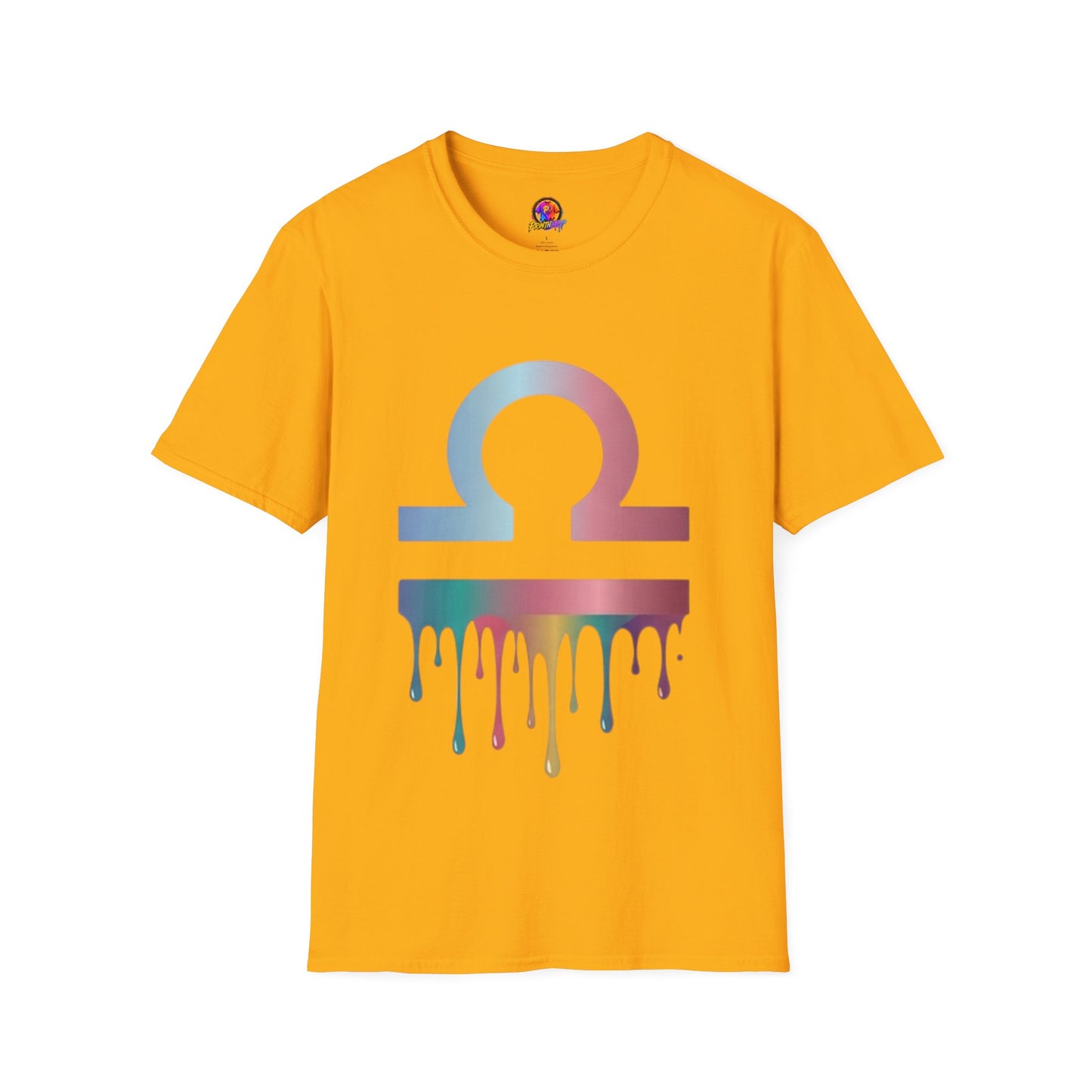 Omega Symbol T-Shirt — Pastel Gradient Drip Design