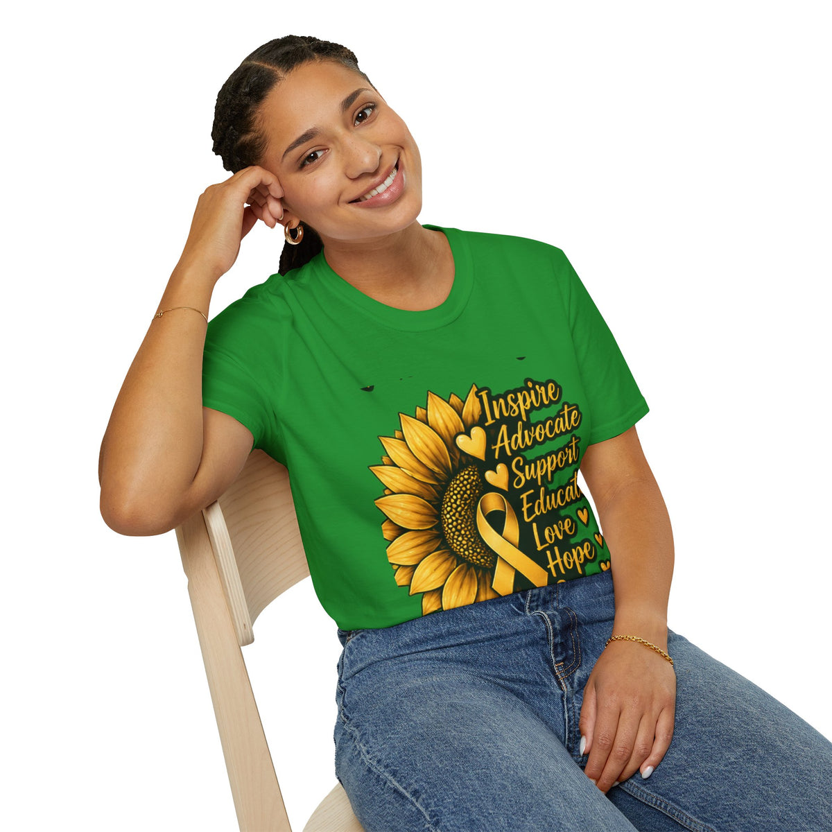 Childhood Cancer Awareness Sunflower T-Shirt – Inspire Advocate Support Educate Love Hope Cure
