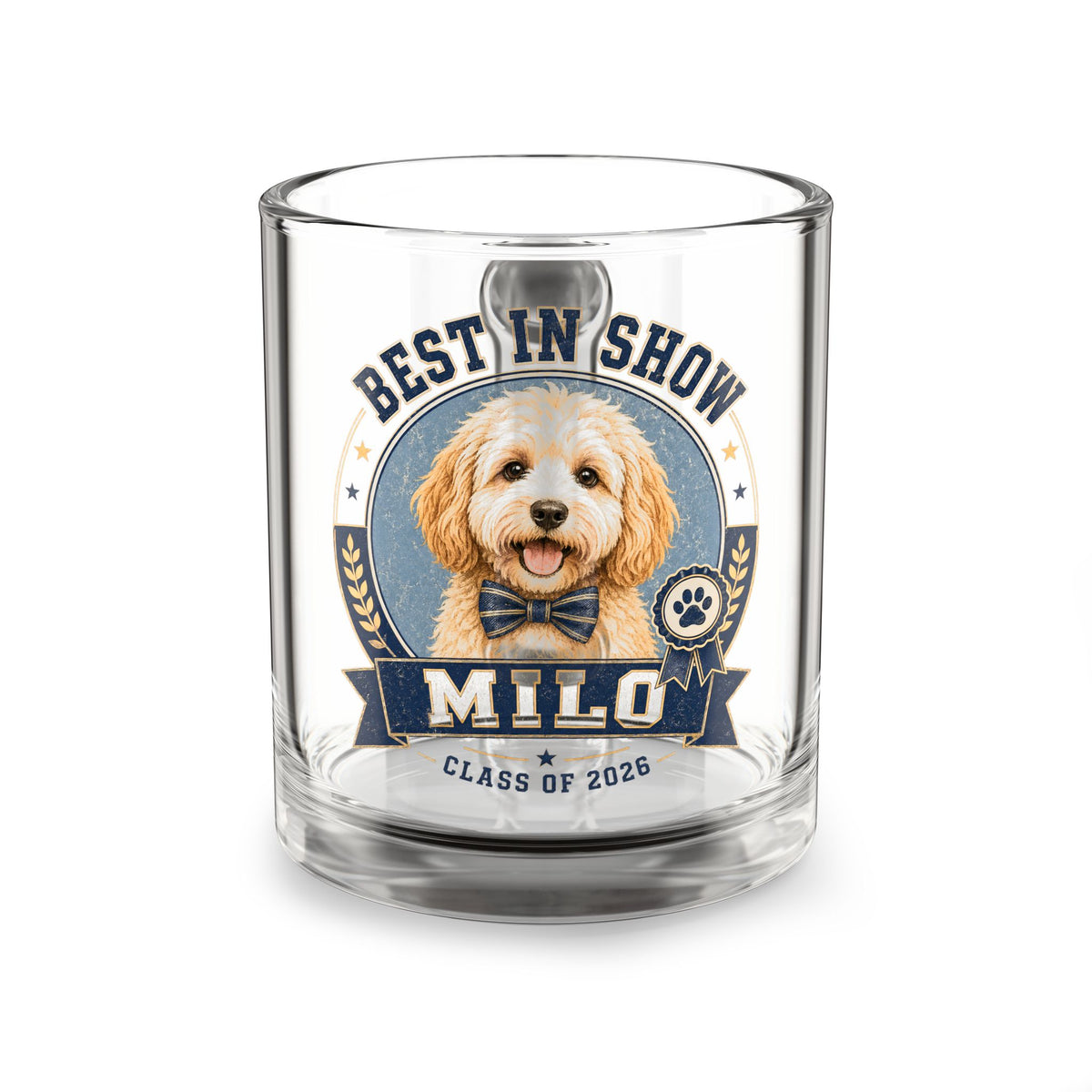 Best in Show Personalized Dog Glass Mug — 'Milo' Pet Photo 10oz Milo Bailey Dog Dad Mom  Glass Mug 10 oz