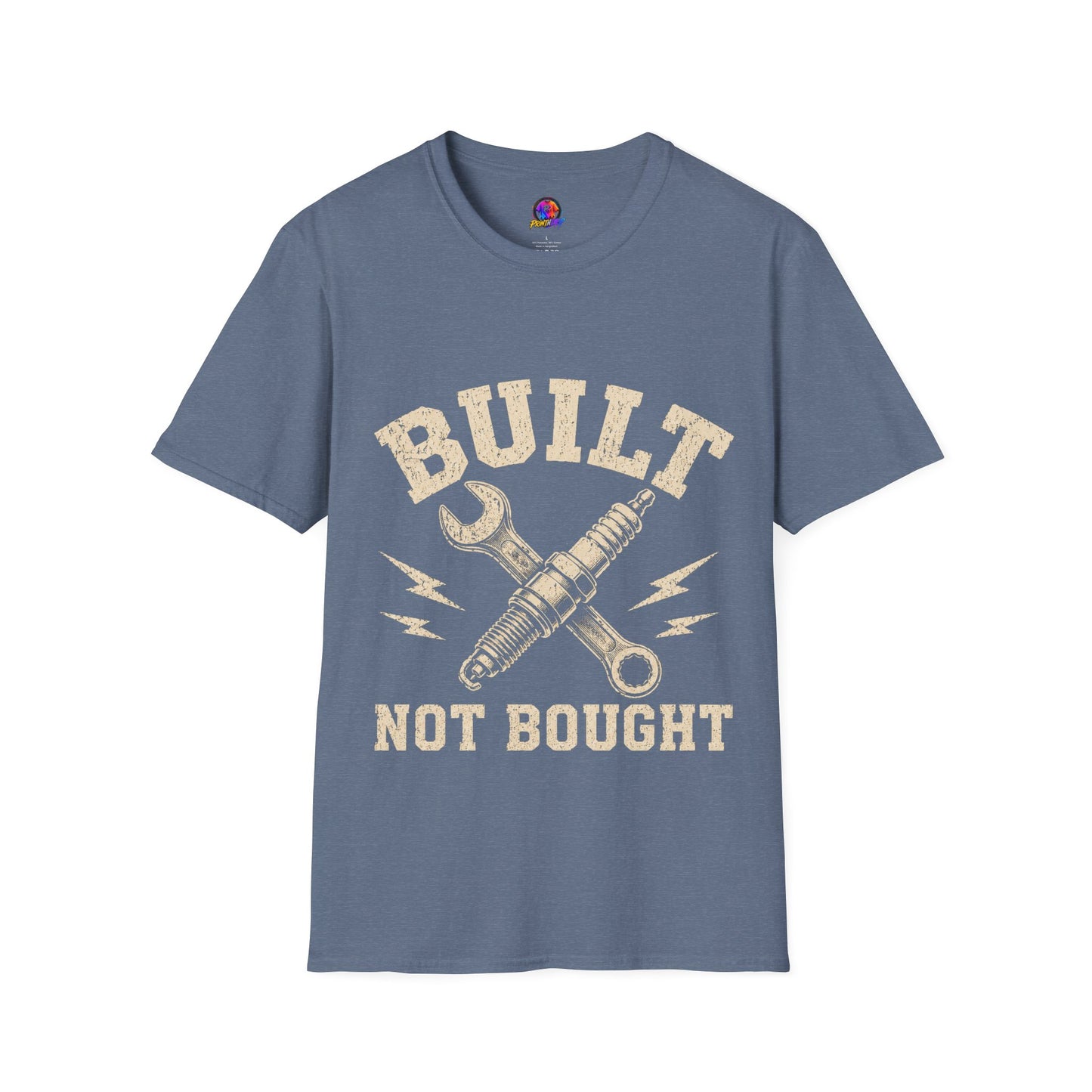 Built Not Bought T-Shirt — Mechanic Wrench & Spark Plug Vintage Tee