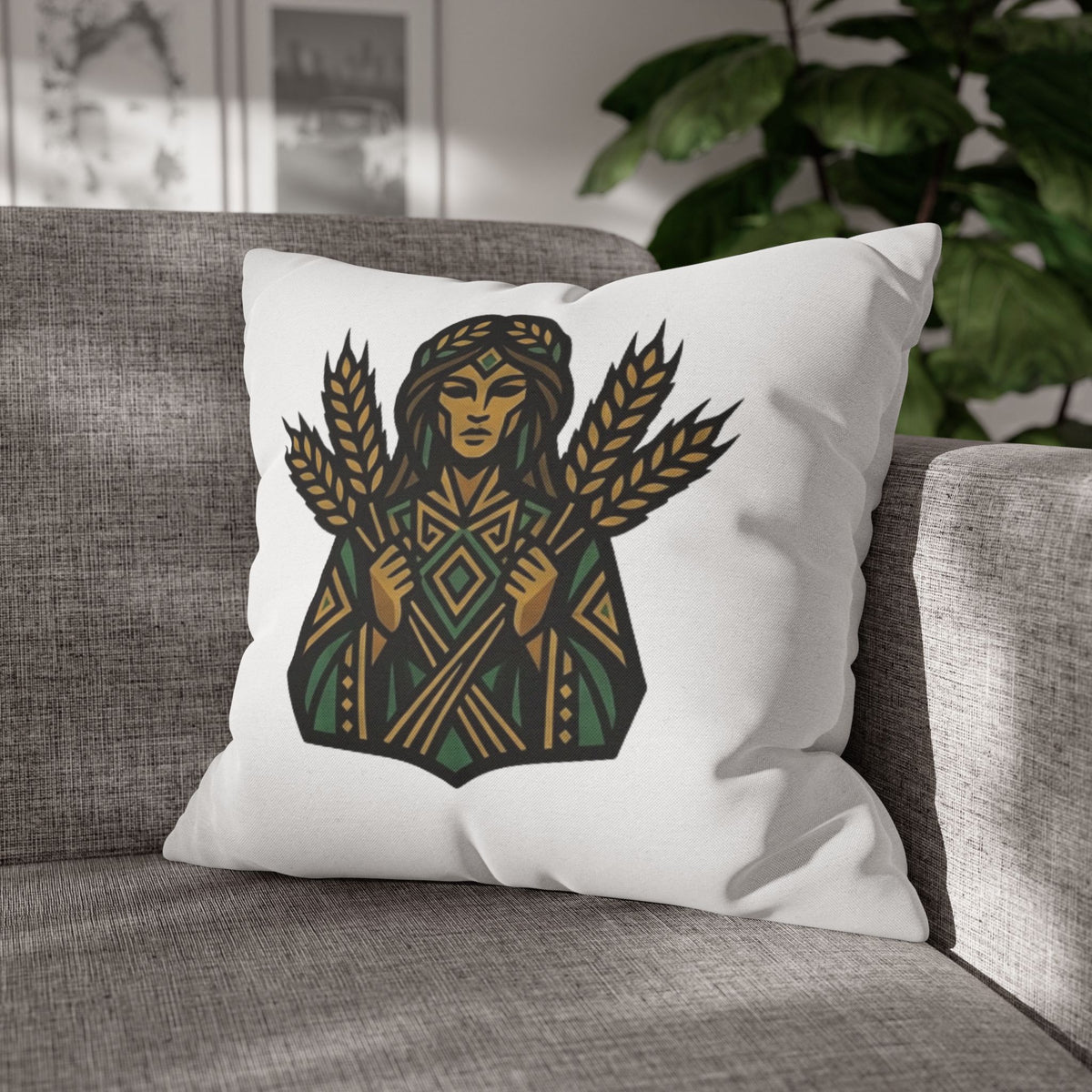 Virgo Harvest Goddess Pillowcase — Boho Wheat Decorative Throw Pillow