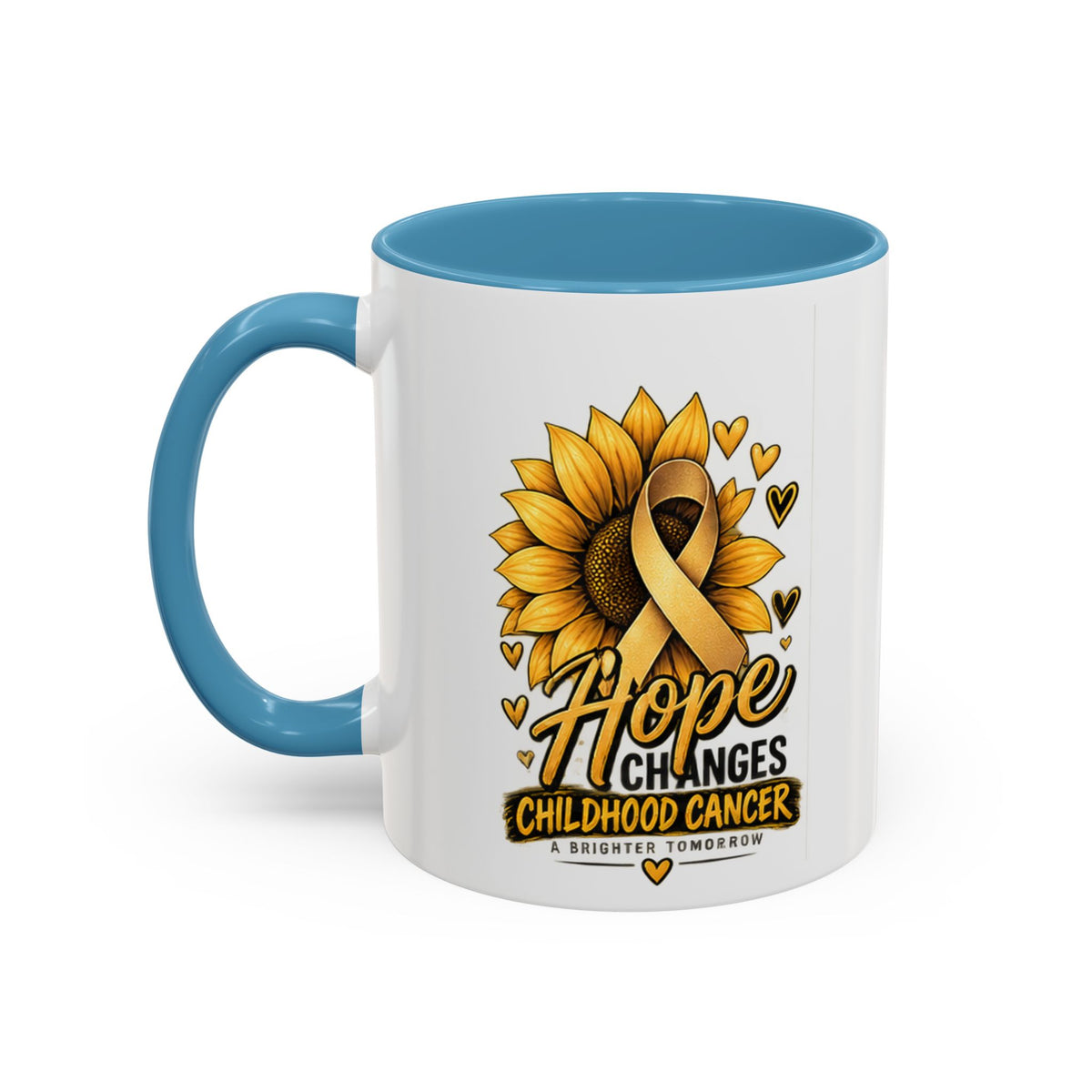 Hope Changes Childhood Cancer Mug – Gold Ribbon Sunflower Accent Coffee Cup (11/15oz)
