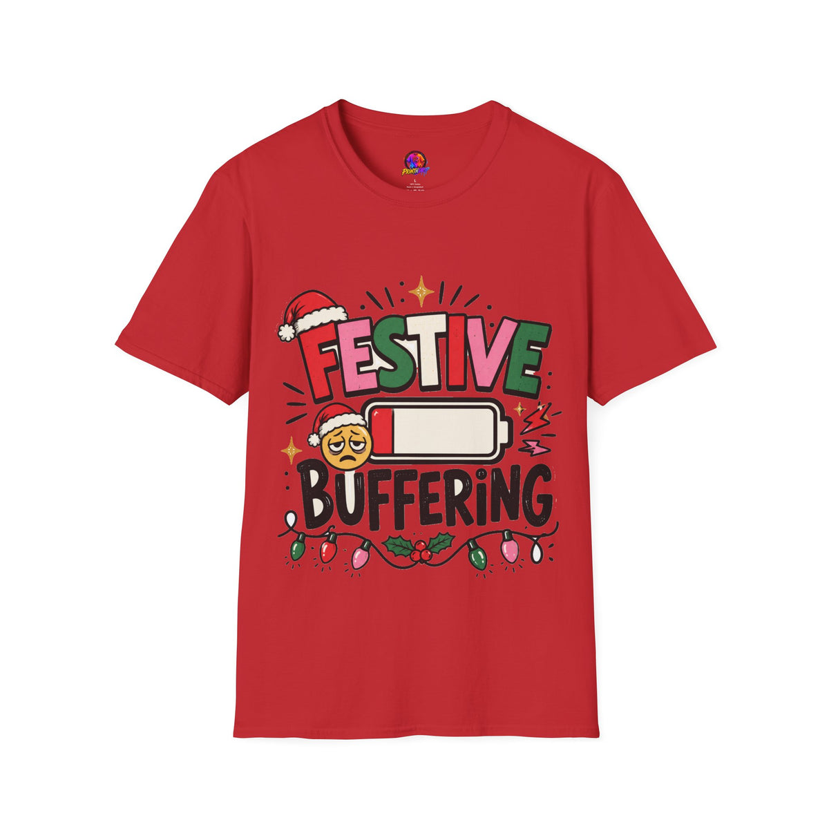 Festive Buffering T-Shirt — Funny Holiday Christmas Tee with Loading Battery Design