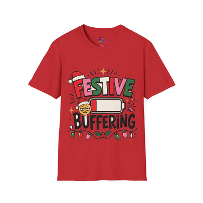 Festive Buffering T-Shirt — Funny Holiday Christmas Tee with Loading Battery Design