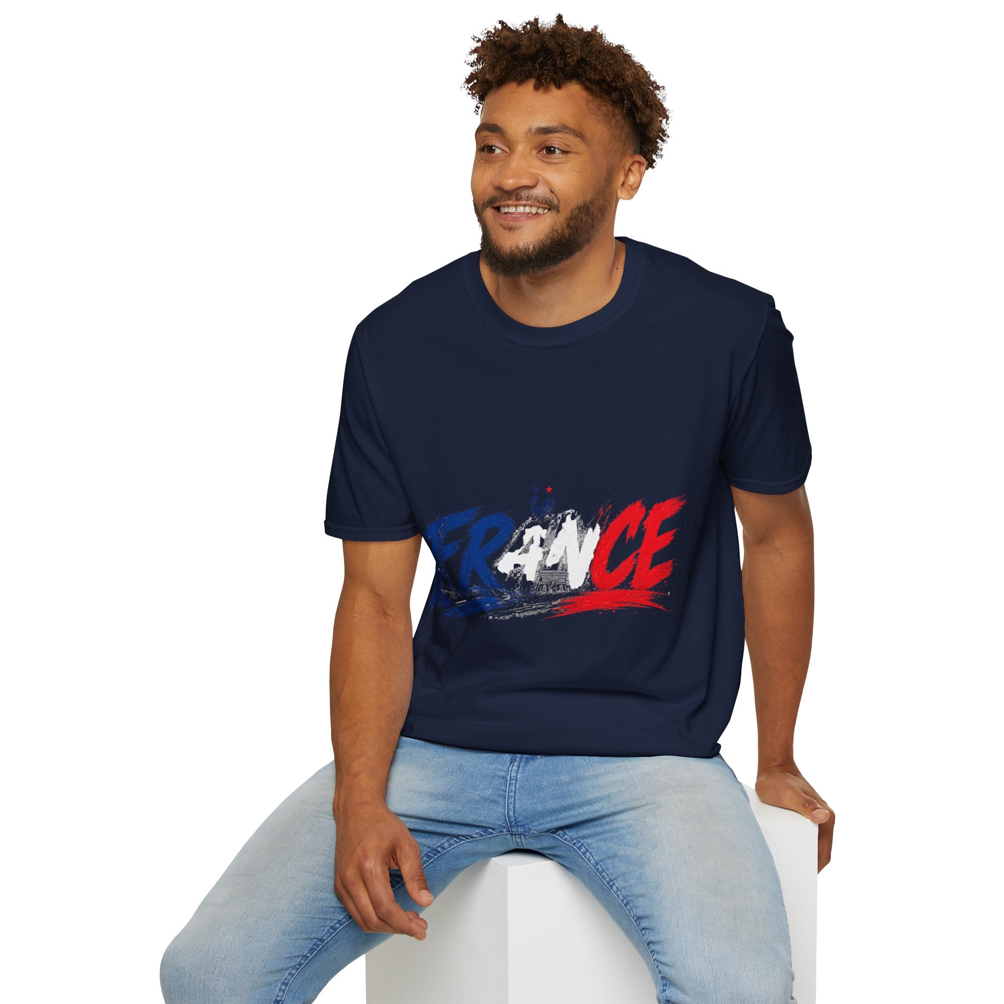 France Brushstroke Graphic T-Shirt — Tricolor Soccer/Travel Fan Tee
