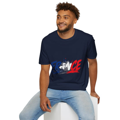 France Brushstroke Graphic T-Shirt — Tricolor Soccer/Travel Fan Tee