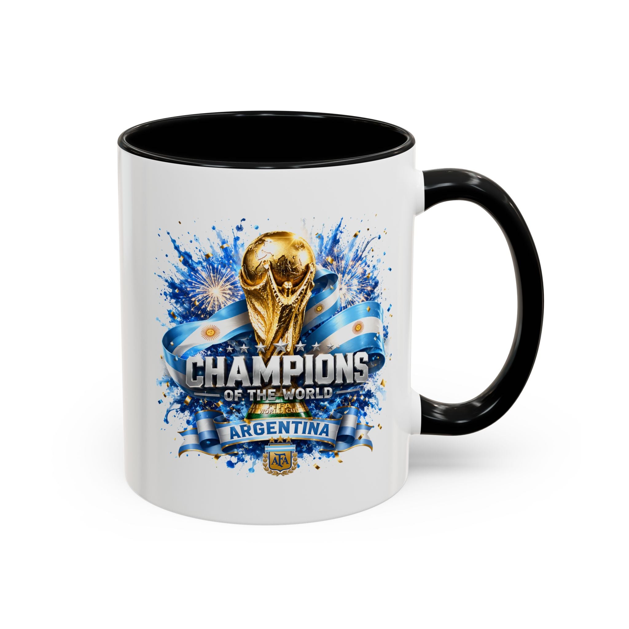 Argentina World Champions Coffee Mug — 'Champions of the World' Soccer Trophy Design