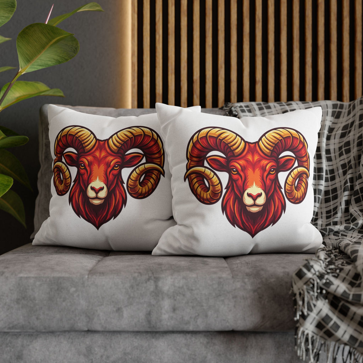 Aries Ram Throw Pillowcase — Bold Zodiac Goat Accent Pillow Cover