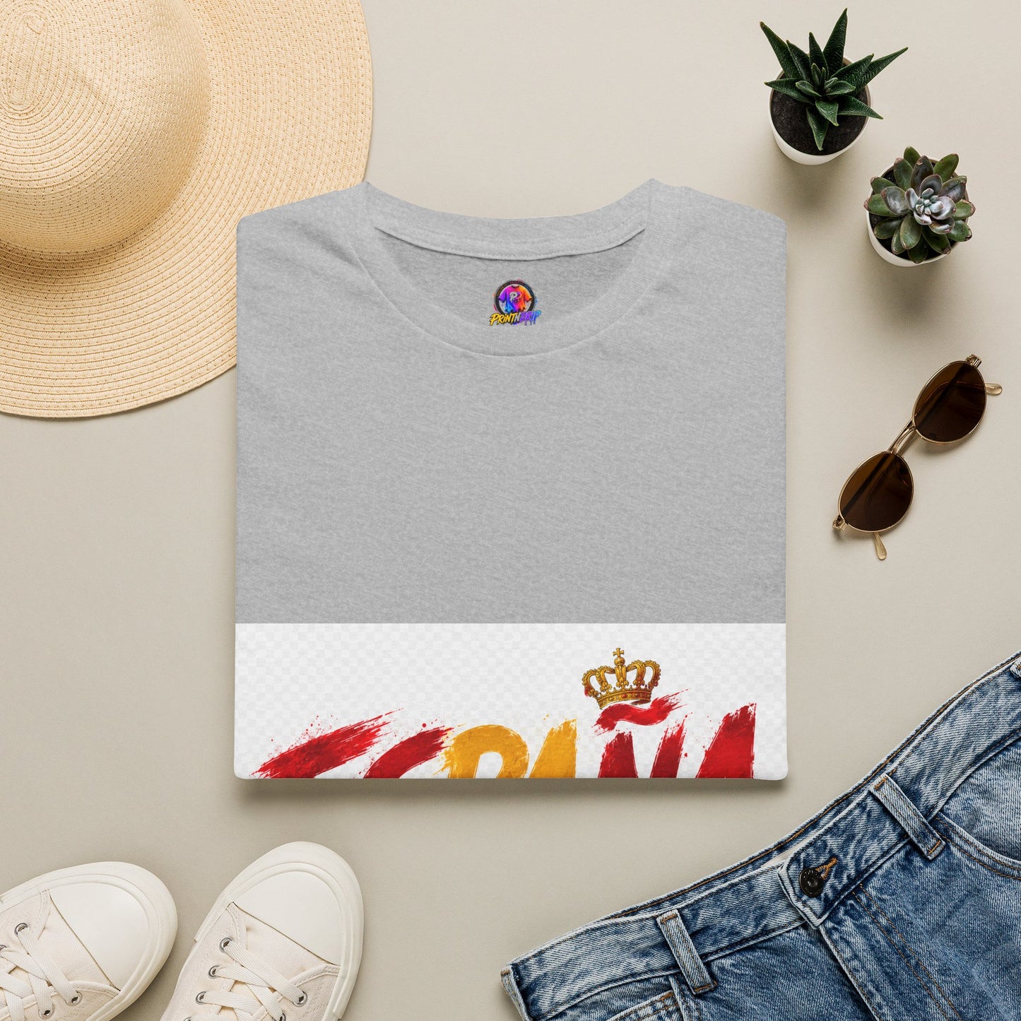 Spain  Graphic T-Shirt — Spanish Flag Brushstroke Design with Crown