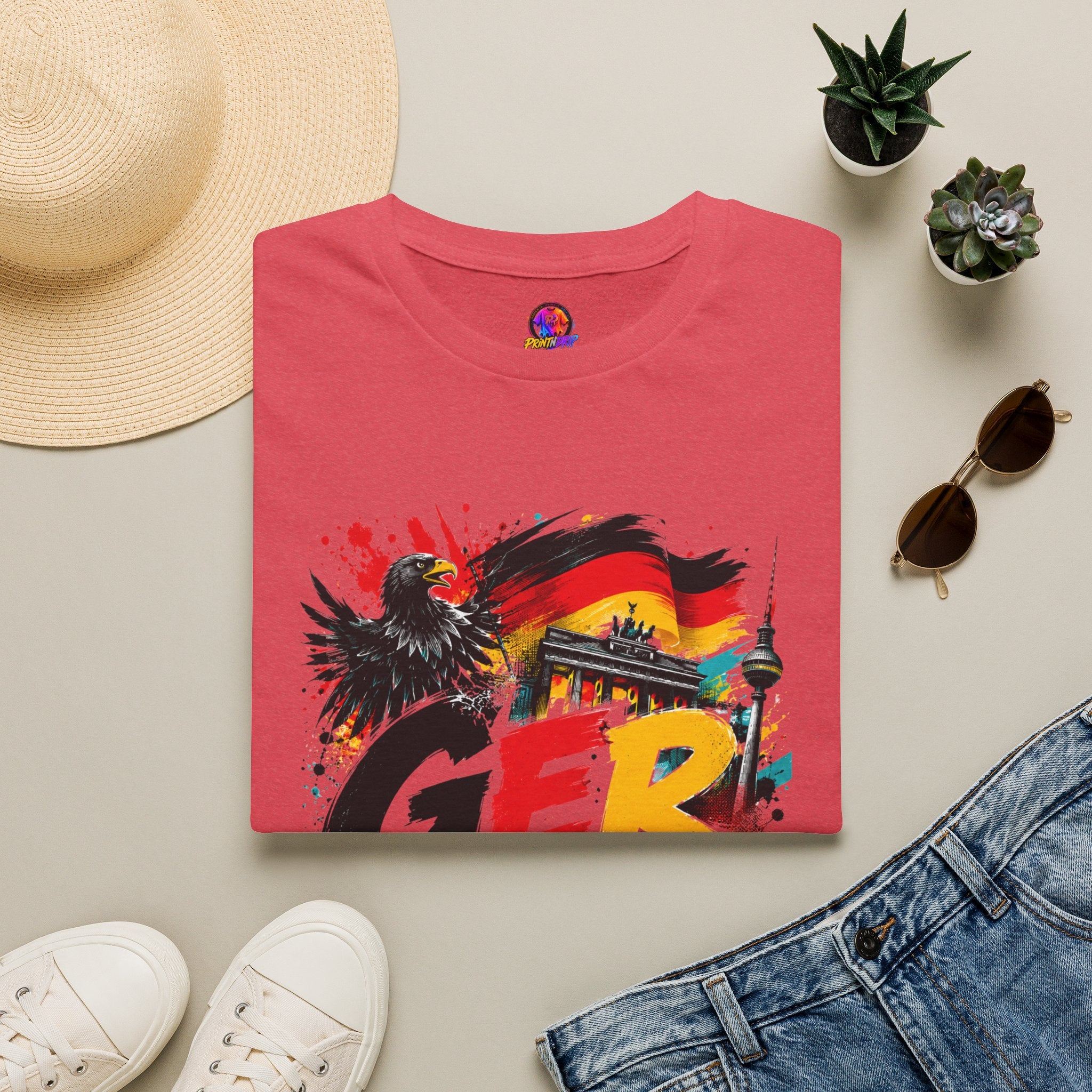 Germany Soccer Graphic T‑Shirt — Flag, Eagle & Brandenburger Tor Design