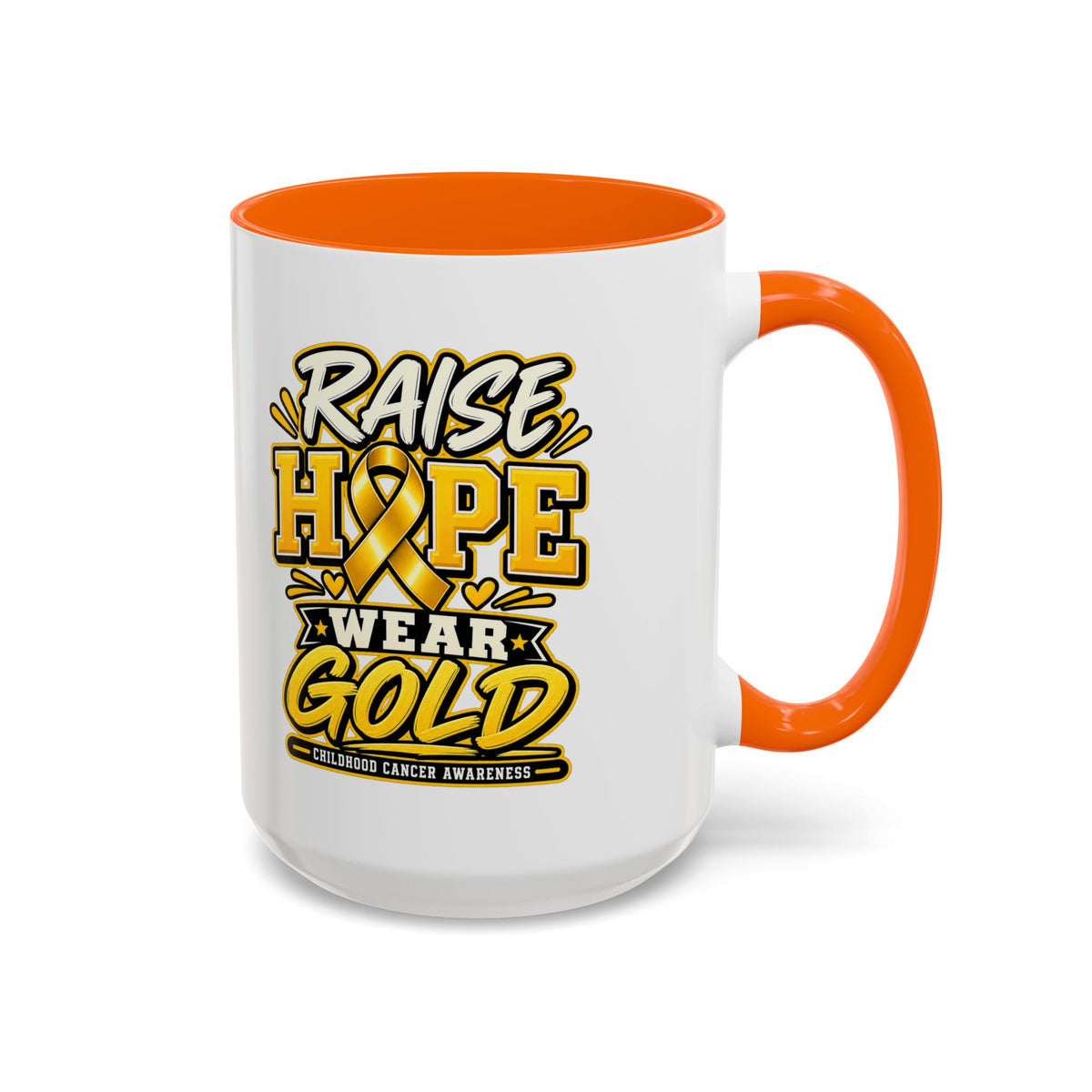 Raise Hope Wear Gold Cancer Awareness Coffee Mug (Accent, 11/15oz)