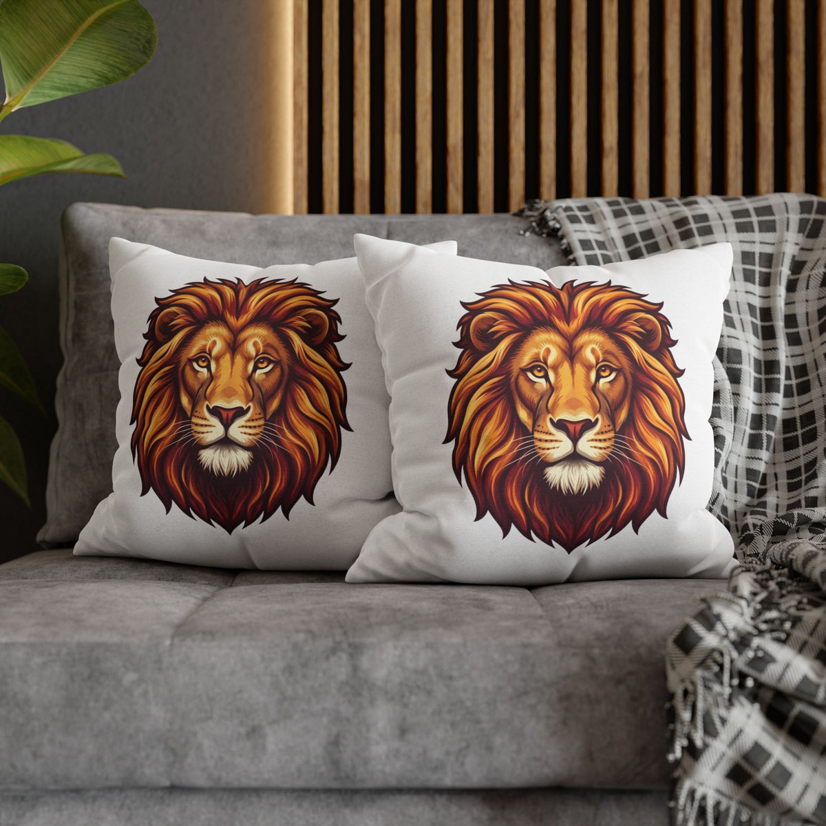 Leo Zodiac Spun Square Pillowcase Lion Face Decorative Pillowcase