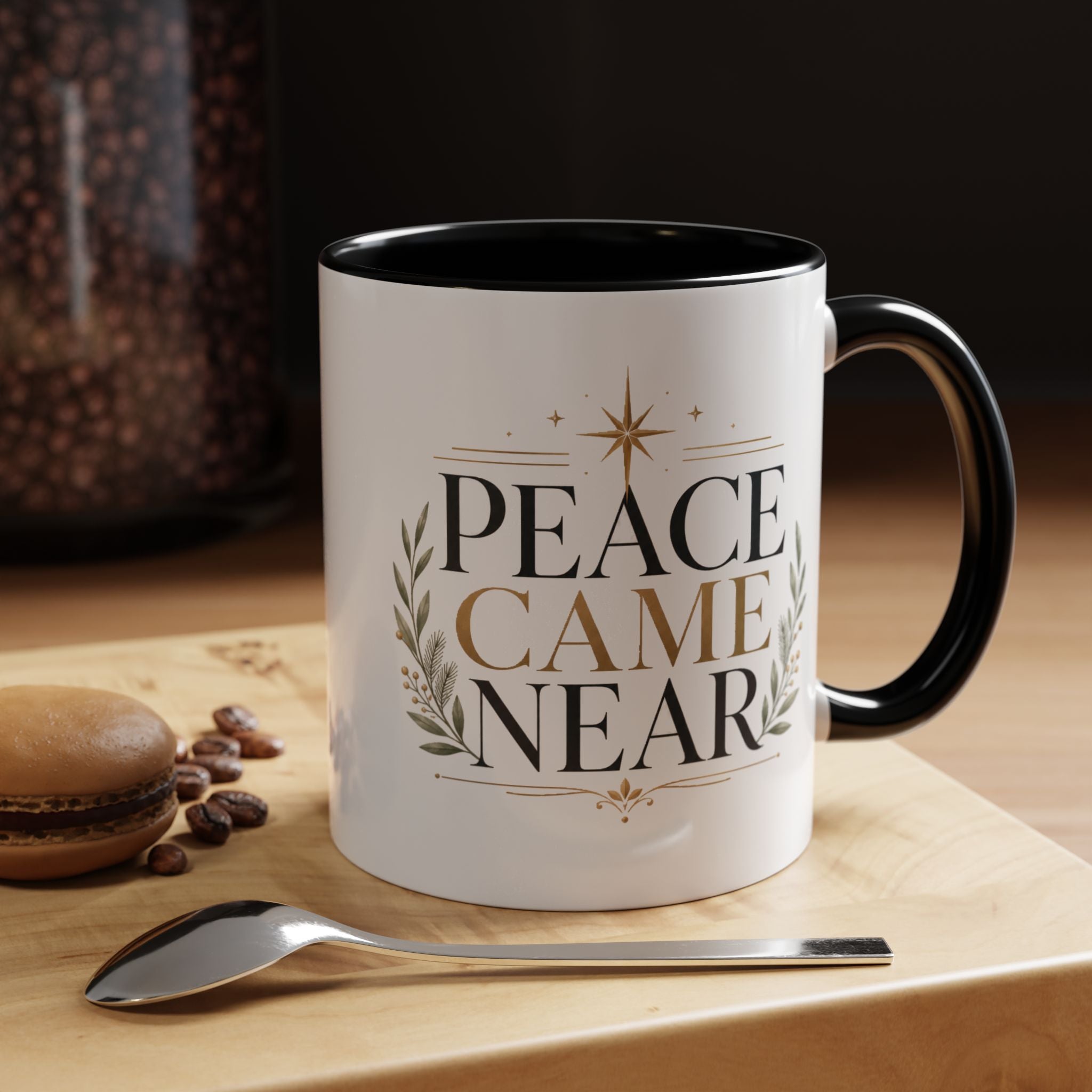 Christmas Peace Came Near Accent Coffee Mug — Holiday Christian Christmas Tea Cup