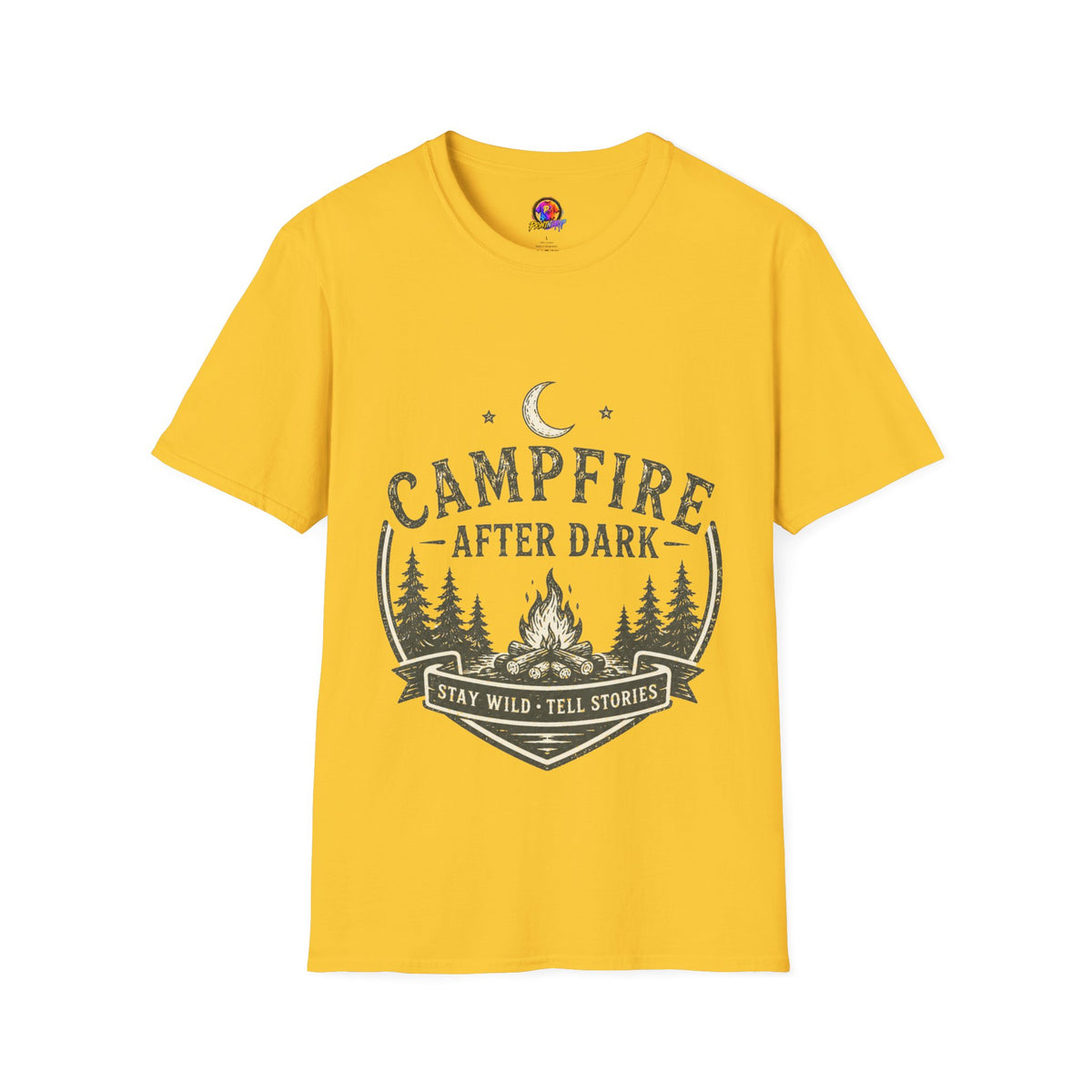 Campfire T-Shirt — "Campfire After Dark" Moonlit Camping Graphic