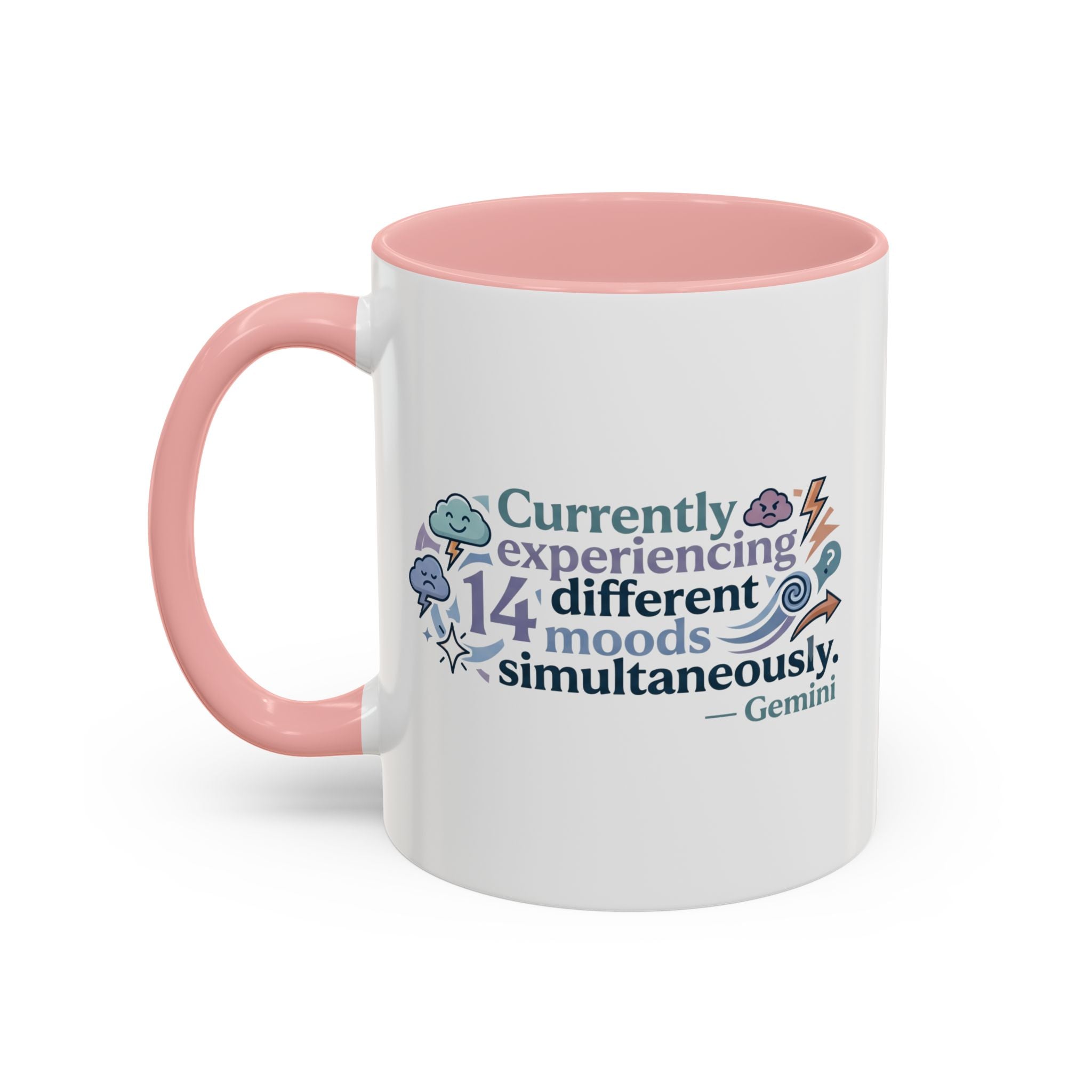 Gemini Mood Coffee Mug — "Currently Experiencing 14 Different Moods" Accent Ceramic Mug